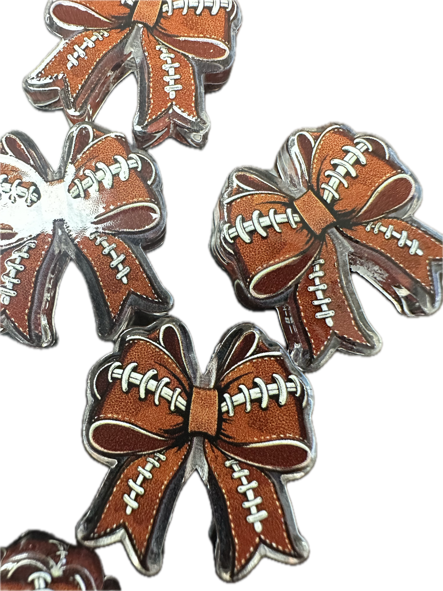 Football bow acrylic focal bead- set of 2/ focal bead/ pen beading / keychain bead/ sports