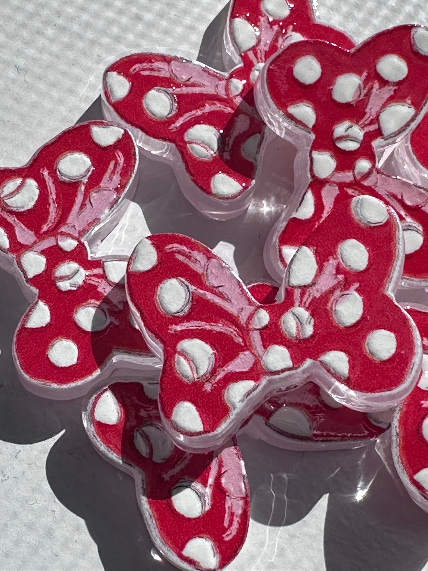 Red bow with polka dots acrylic focal bead- set of 2/ focal bead/ pen beading / keychain bead