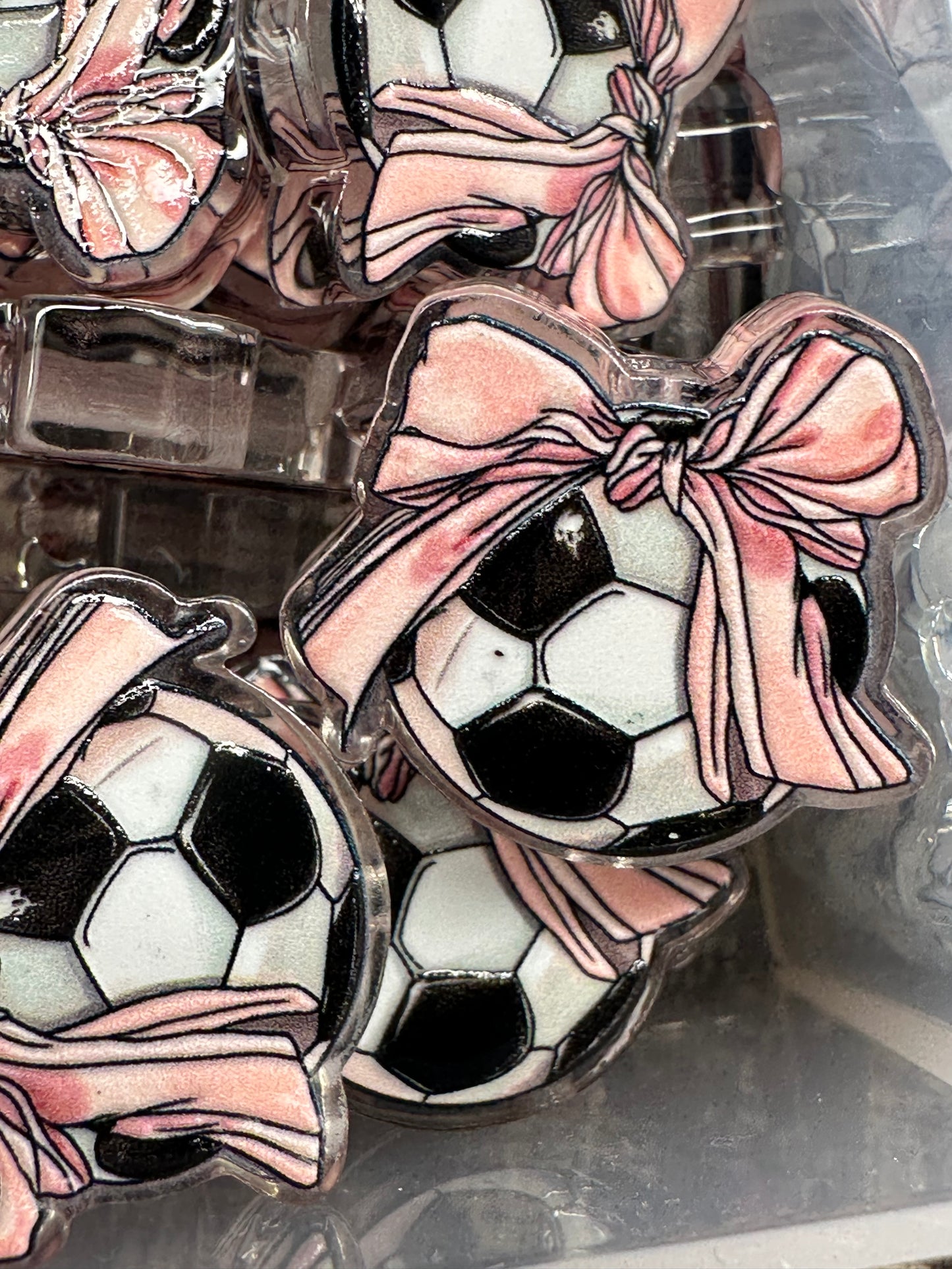 Soccer ball acrylic focal bead- set of 2/ focal bead/ pen beading / keychain bead/ pink bow