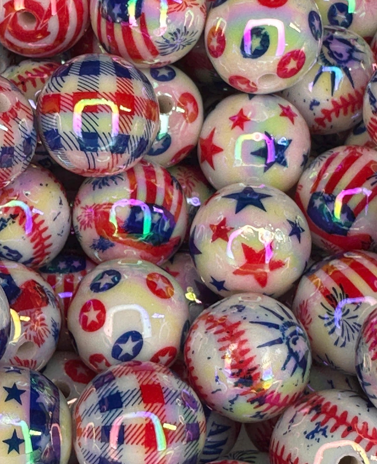 Patriotic USA themes on them included/ Bead/ beadable pen/ keychain bead/ Patriotic beads/ Ten random (10) beads/16mm