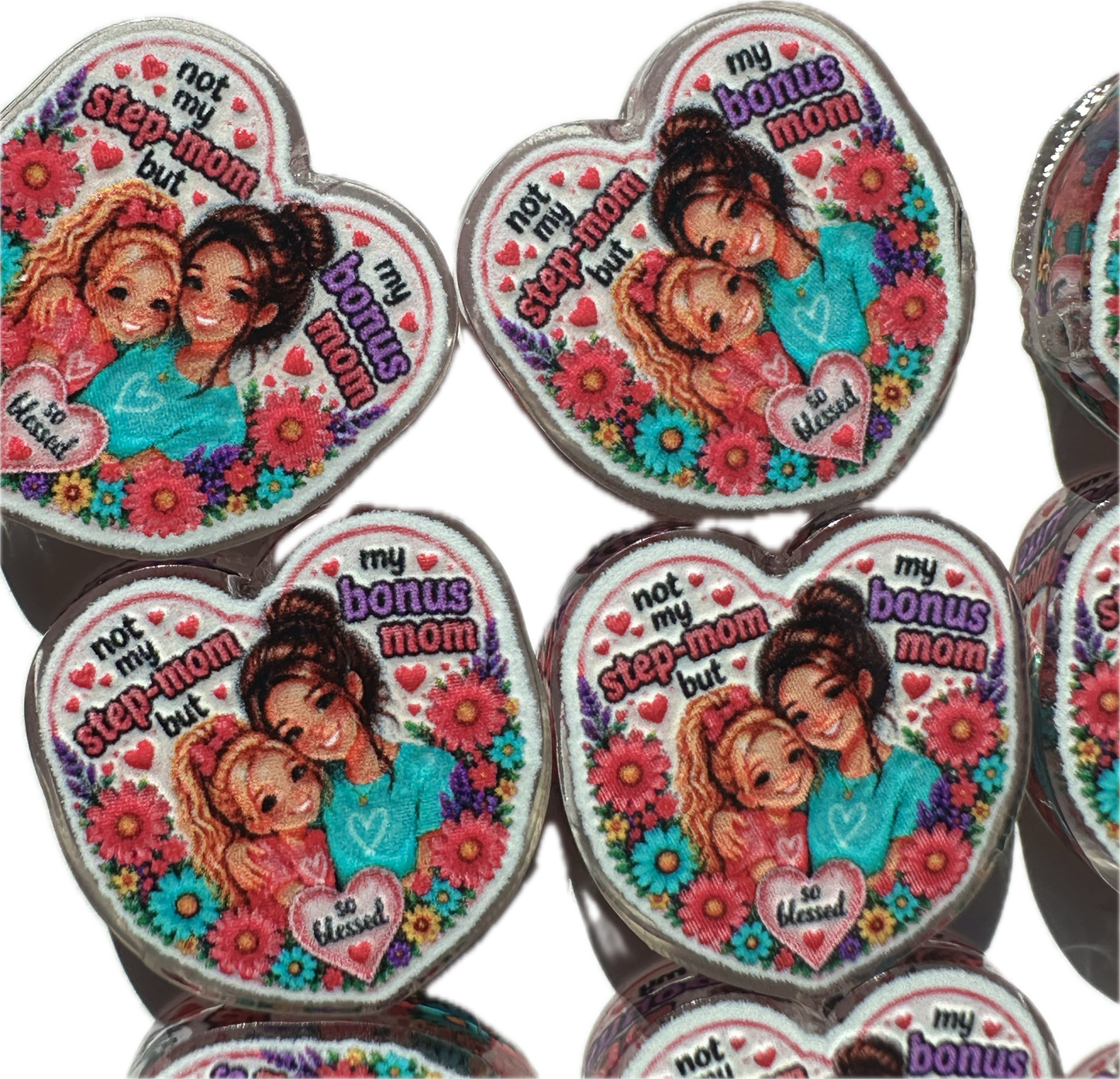 Bonus Mom - Step Mom acrylic focal bead- set of 2/ focal bead/ pen beading / keychain bead/ GREERandCOMPANY designed focal bead