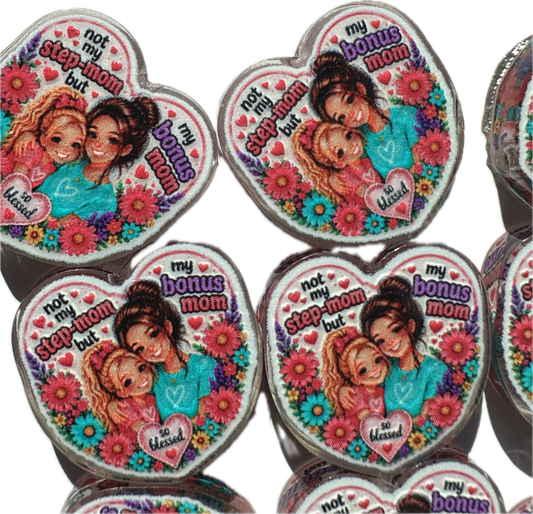 Bonus Mom - Step Mom acrylic focal bead- set of 2/ focal bead/ pen beading / keychain bead/ GREERandCOMPANY designed focal bead