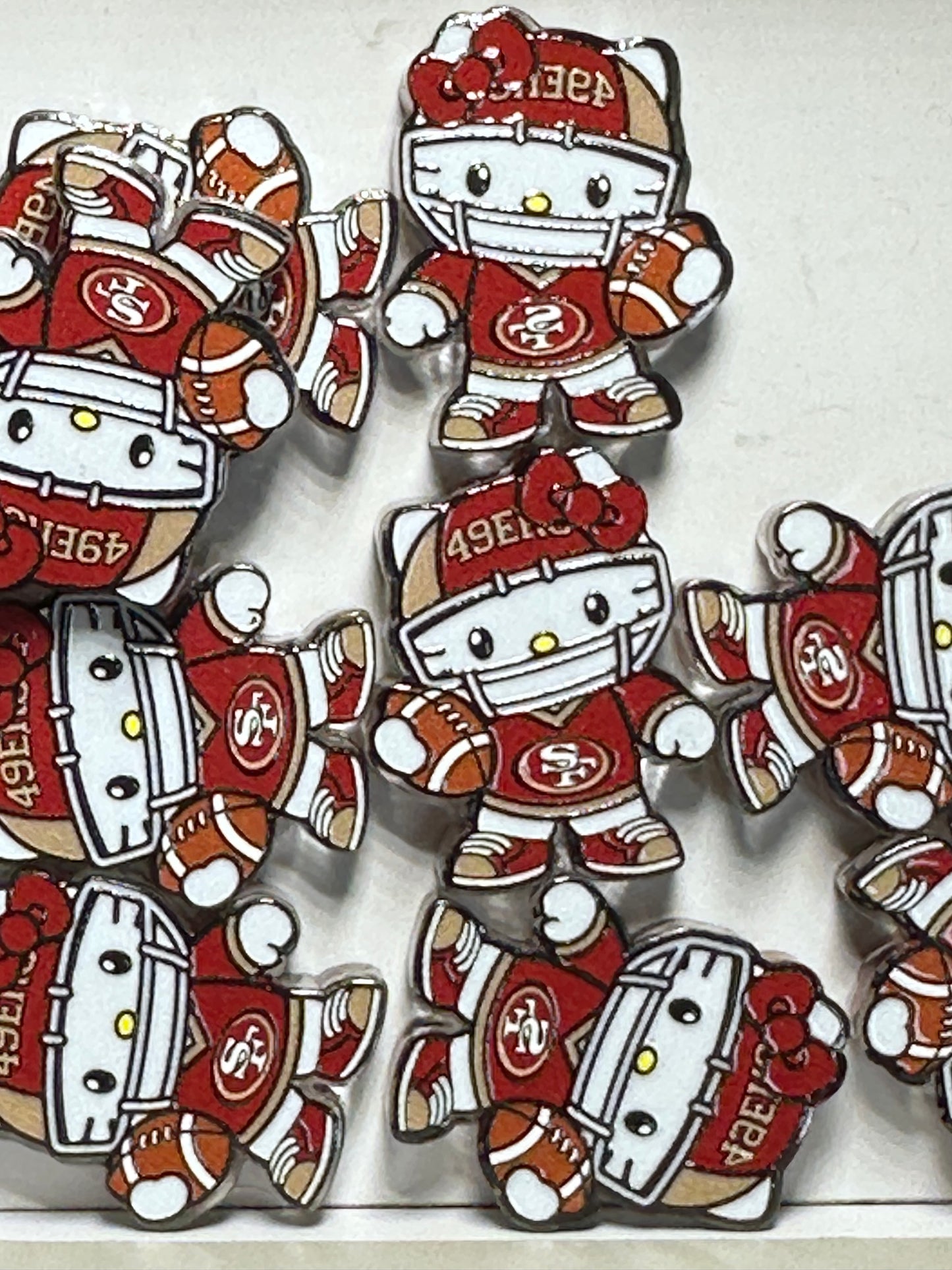 Cat football player with ball acrylic focal bead- set of 2/ focal bead/ pen beading / keychain bead/ red and gold