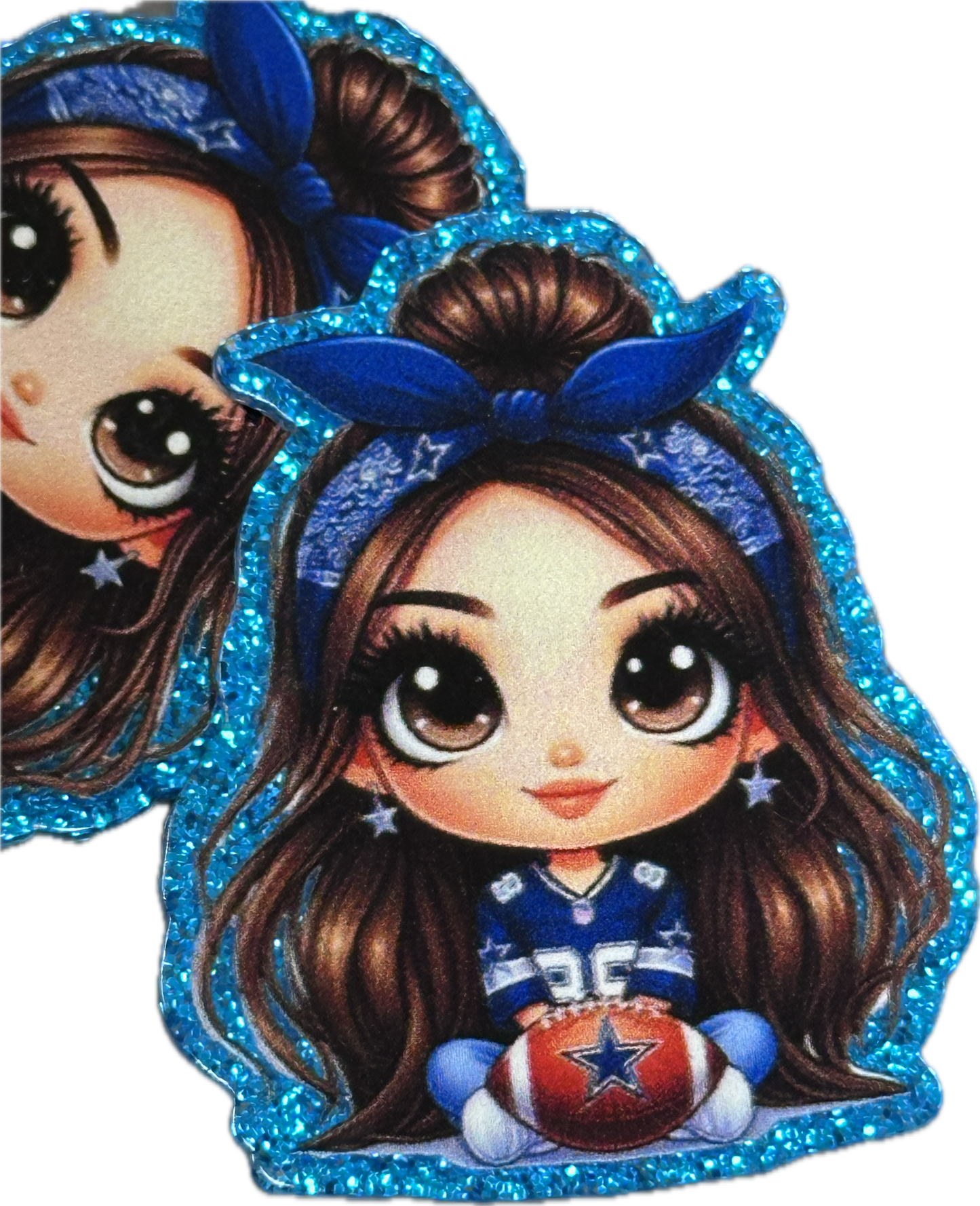 Cowboys Girl holding football with a star on it -set of two (2) Badge Reel acrylic pieces/ cute print/ badge reel/ DIY keychain