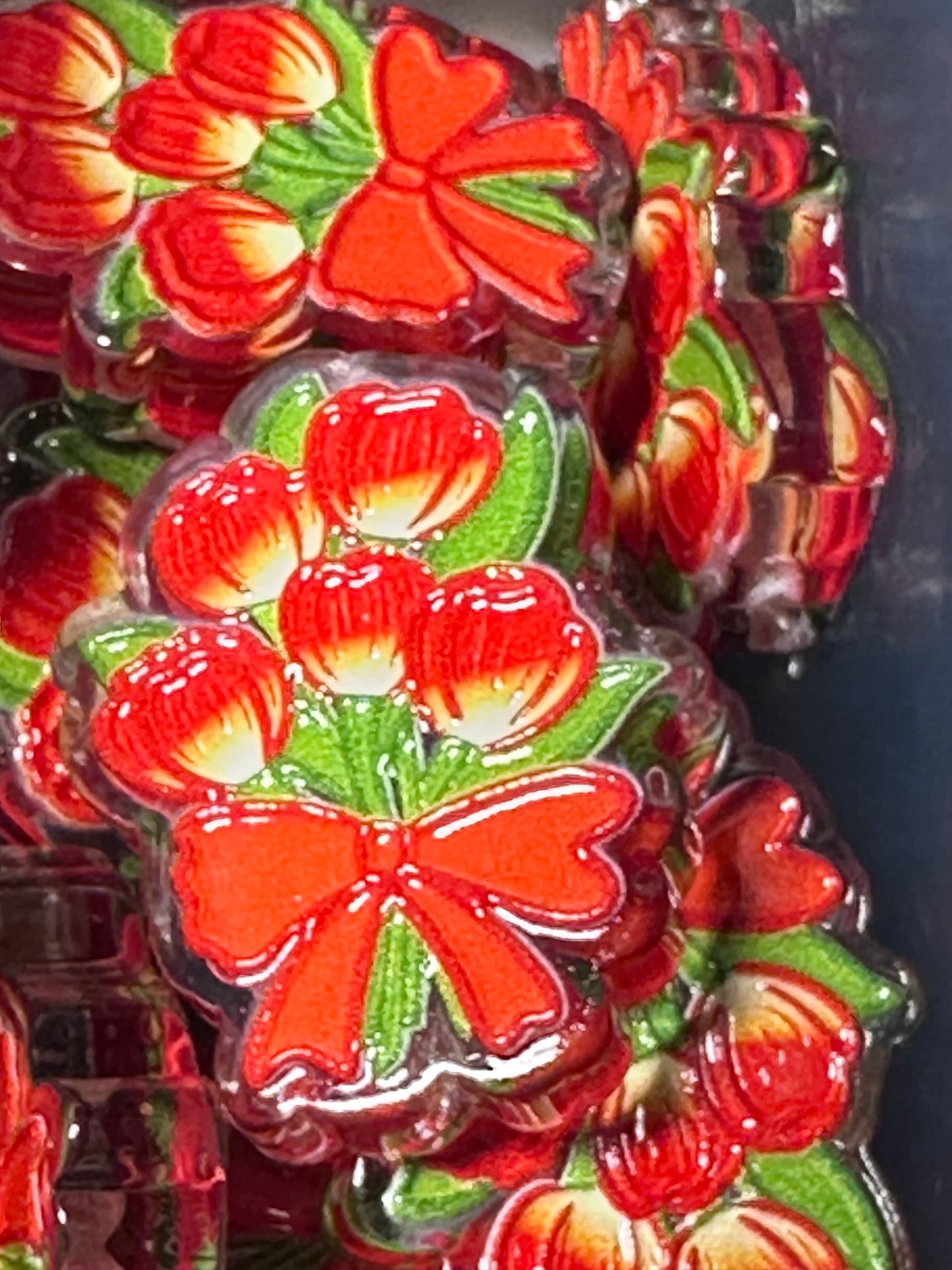 Red Tulips acrylic focal bead- set of 2/ focal bead/ pen beading / keychain bead/ Red Tulips Flowers bead