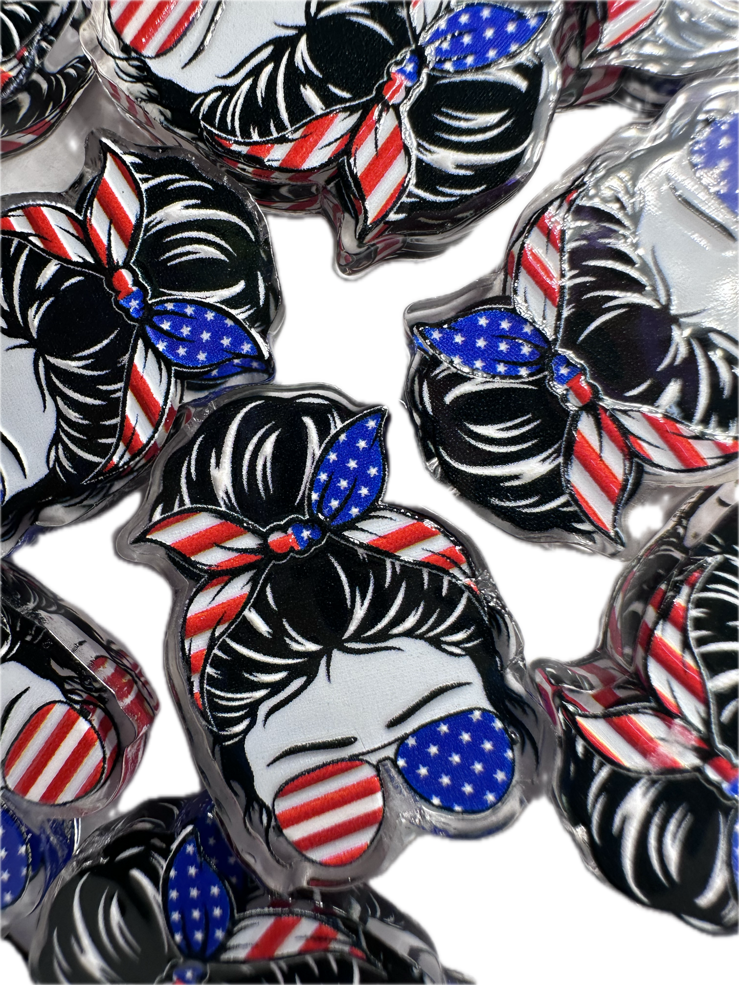 Patriotic girl acrylic focal bead- set of 2/ focal bead/ pen beading / keychain bead/ mom