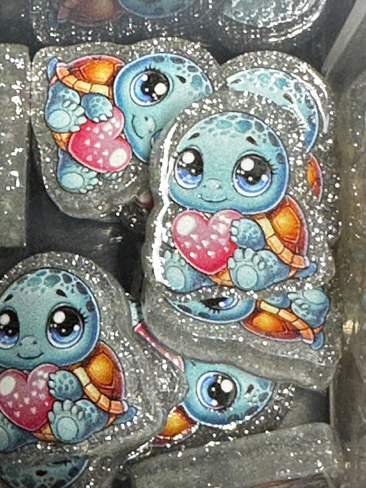 Glitter Turtle acrylic focal bead- set of 2/ focal bead/ pen beading / keychain bead/ holding heart