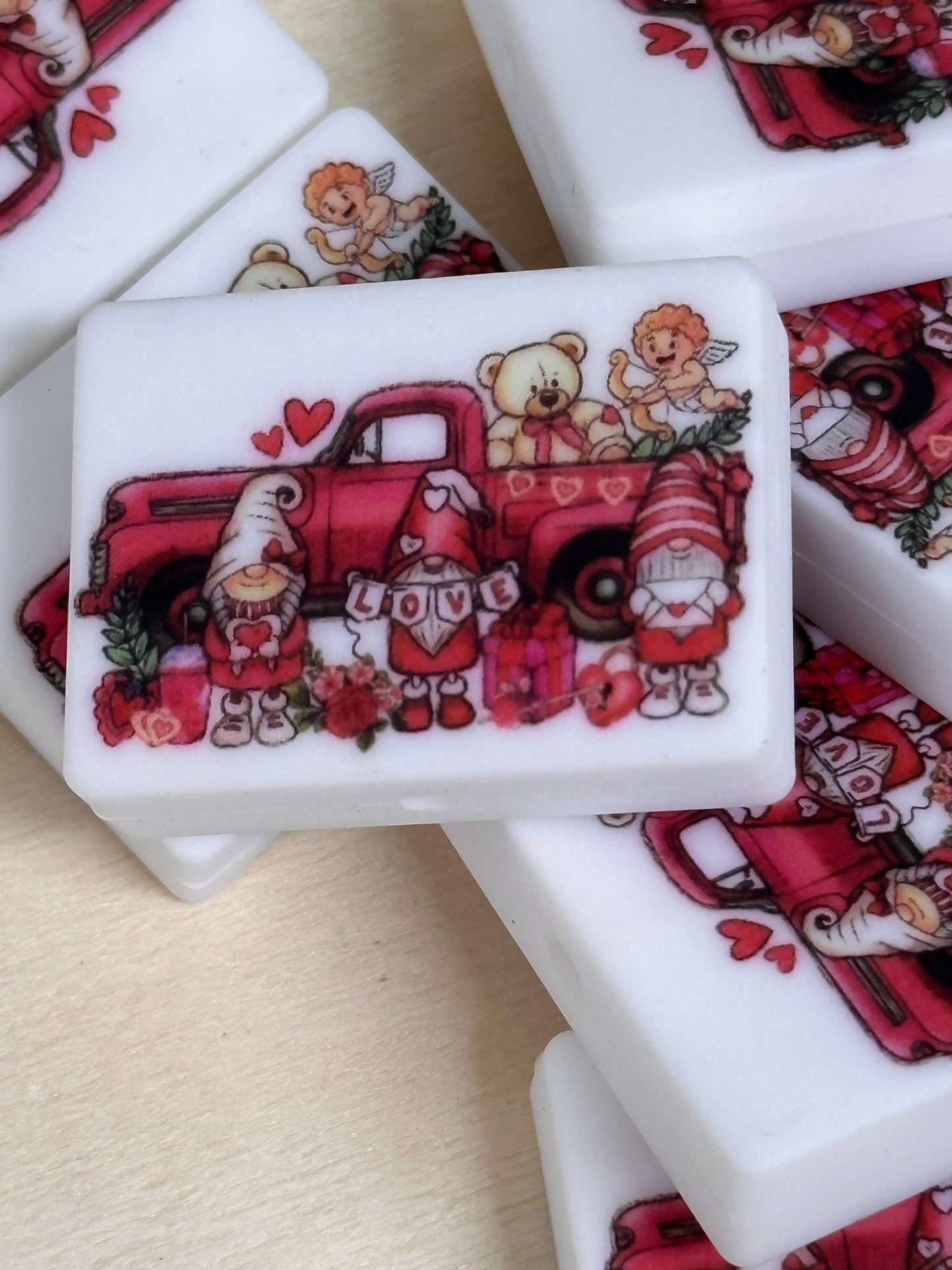 Valentines Day focal bead/ red truck/ love/ gnomes