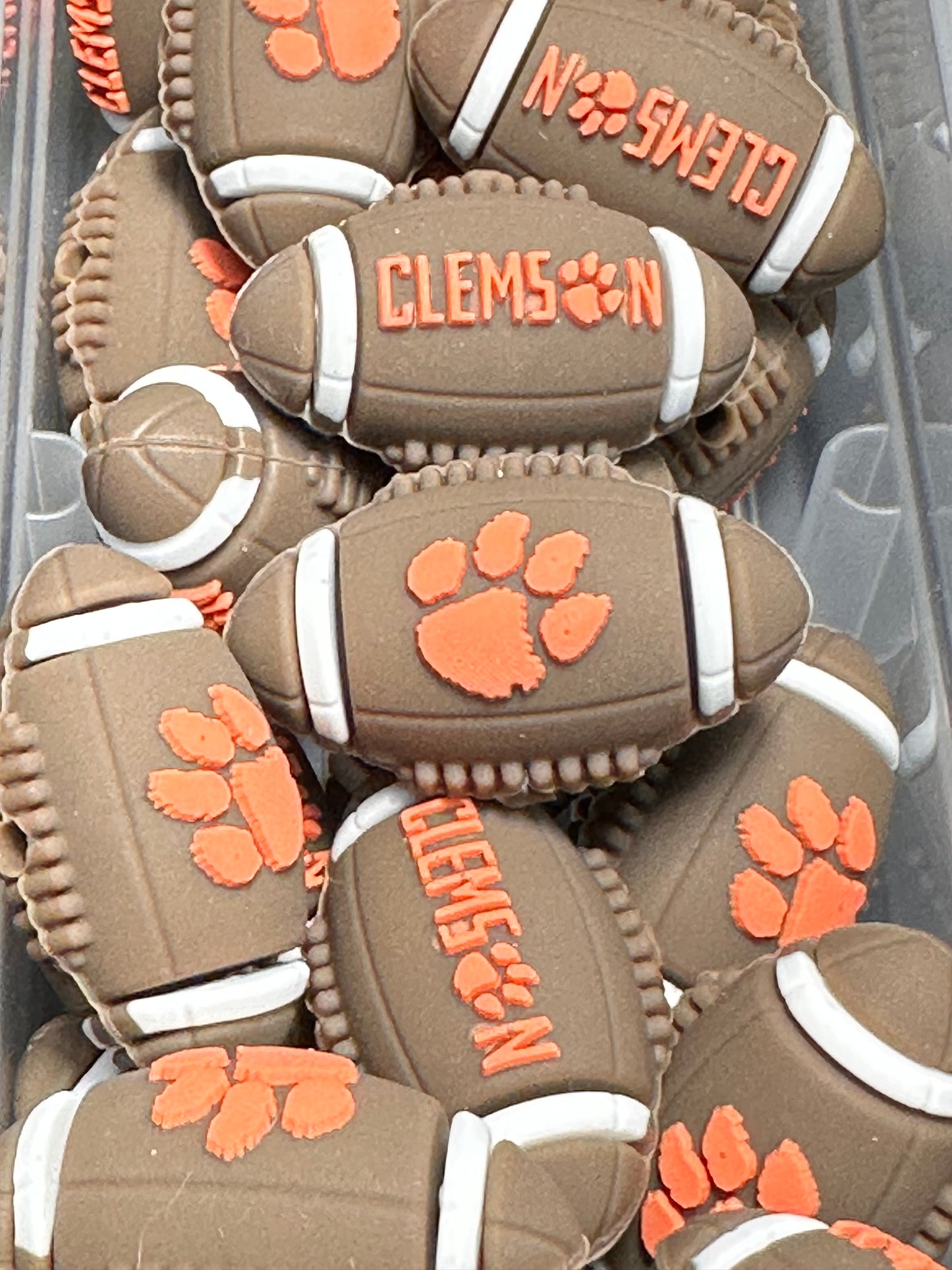 3D football shaped Clemson Tigers focal bead