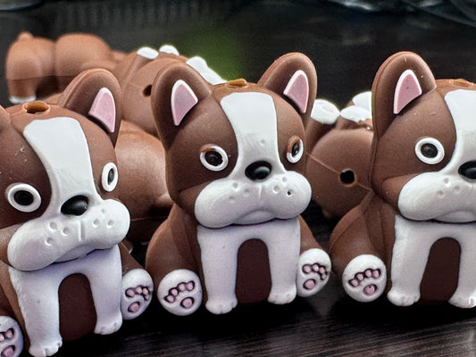 3D Boston Terrier Dog focal bead /silicone bead for beadable pens, rods, brushes, keychains