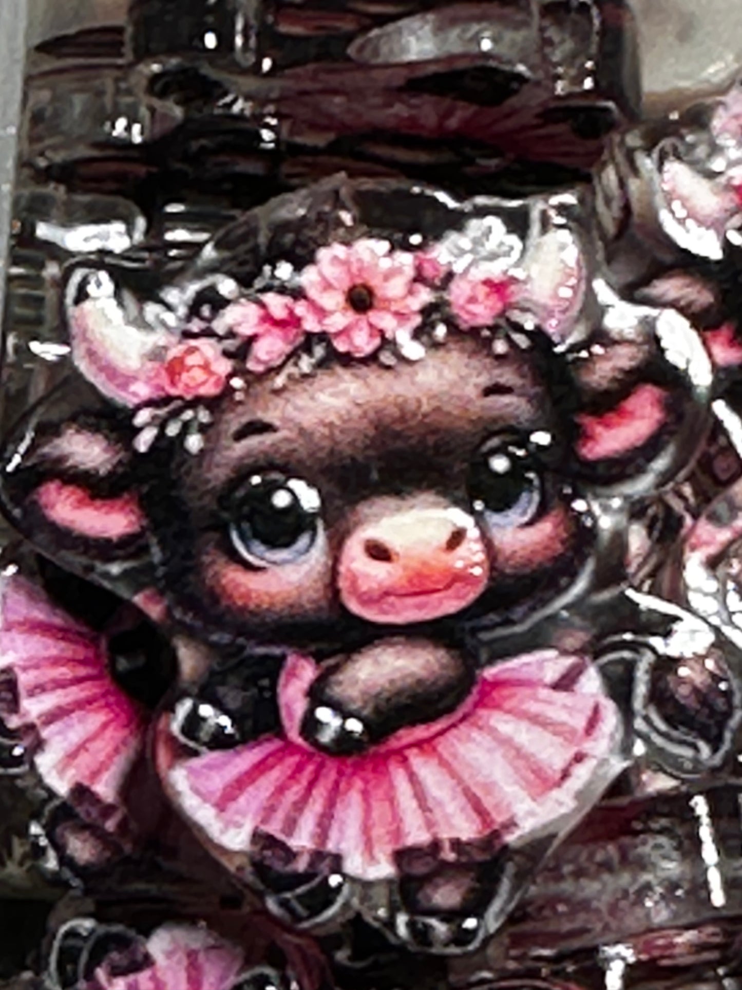 Cute girl cow in pink dress acrylic focal bead- set of 2/ focal bead/ pen beading / keychain bead/