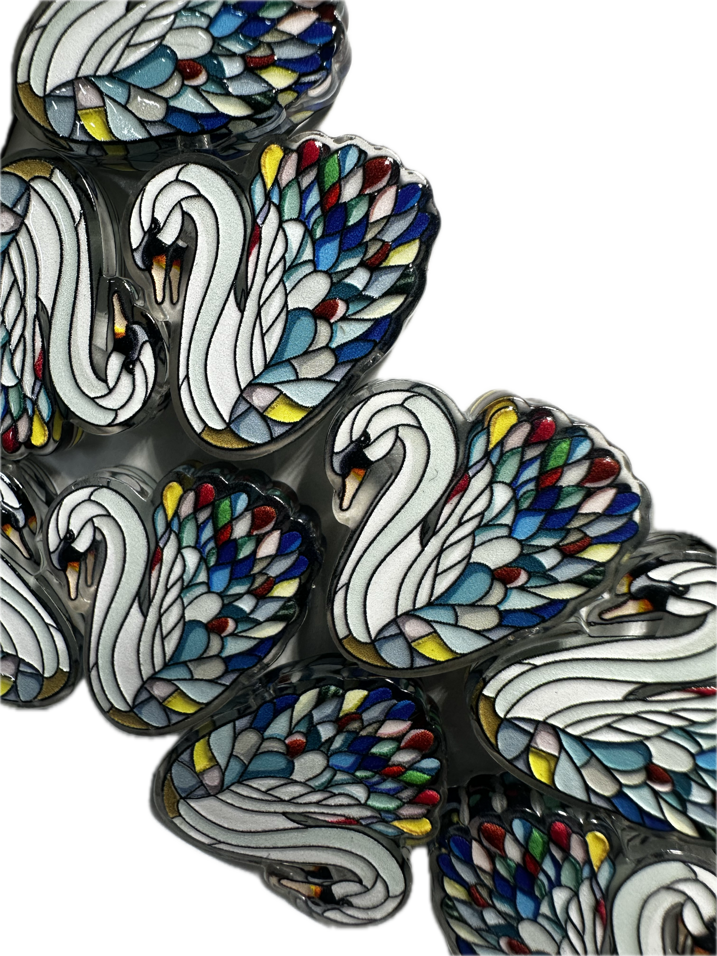 Colorful mosaic swan acrylic focal bead- set of 2/ focal bead/ pen beading / keychain bead / bird/ fairytale