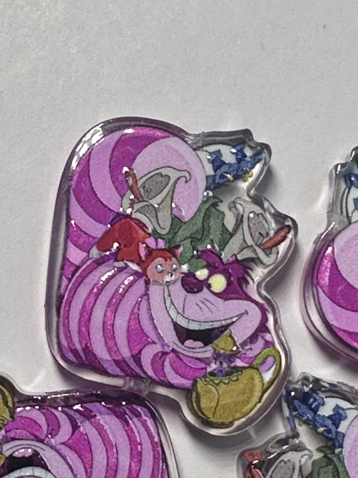 wonderland cat acrylic focal bead- set of 2/ focal bead/ pen beading / keychain bead/striped pink cat