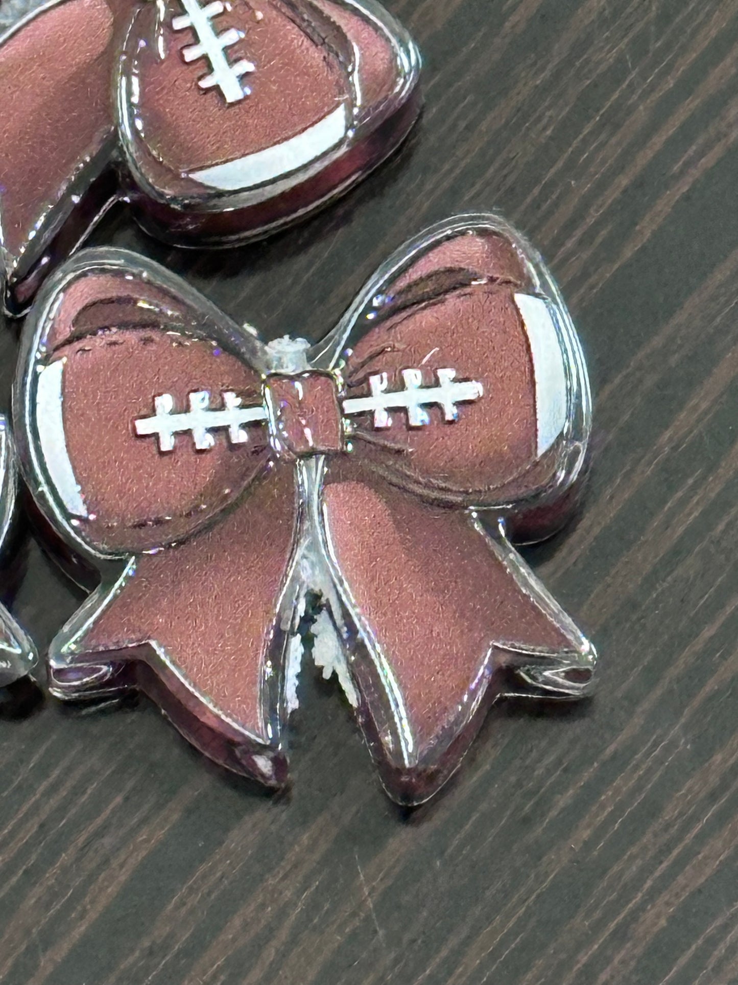 Football bow acrylic focal bead- set of 2/ focal bead/ pen beading / keychain bead
