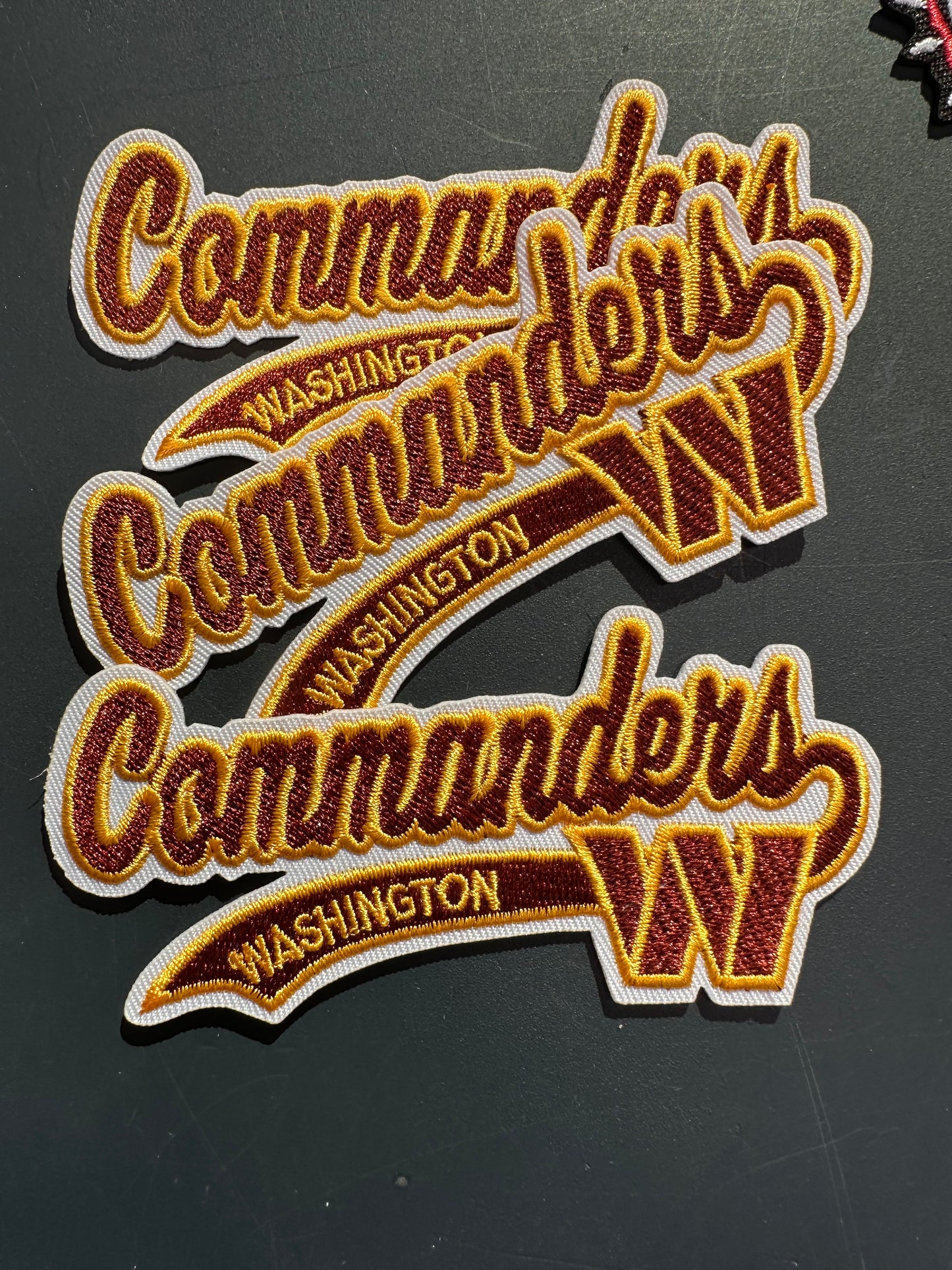 WASHINGTON COMMANDERS EMBROIDERED IRON ON PATCH/ SIZE APPROX 4" x 2"/ QUALITY MATERIAL/FABRIC PATCH/ FOOTBALL TEAM