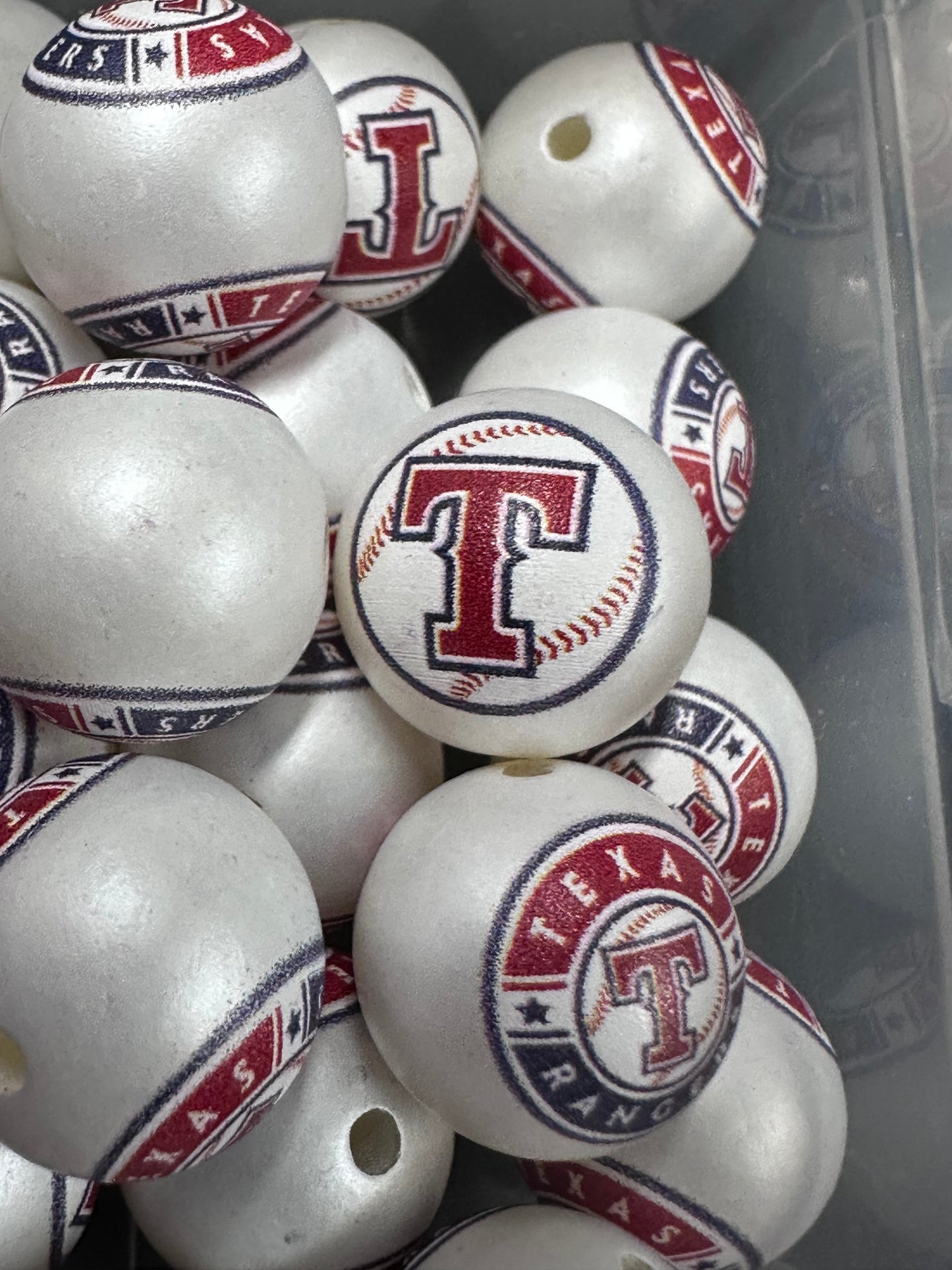 Texas Rangers 16mm Sports Print Beads • Set of 10 • Great for Pens, Keychains & Crafts-