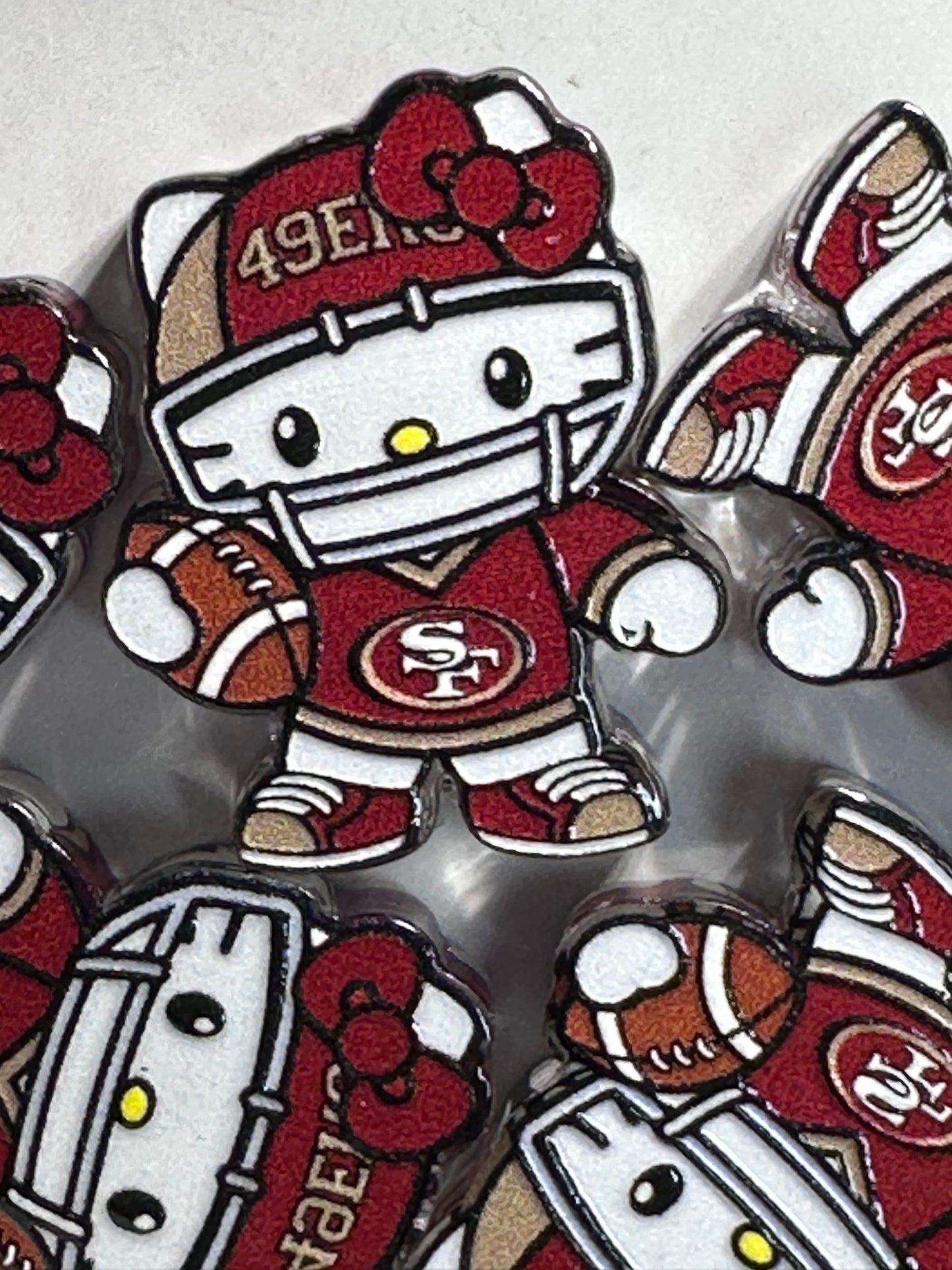Cat football player with ball acrylic focal bead- set of 2/ focal bead/ pen beading / keychain bead/ red and gold