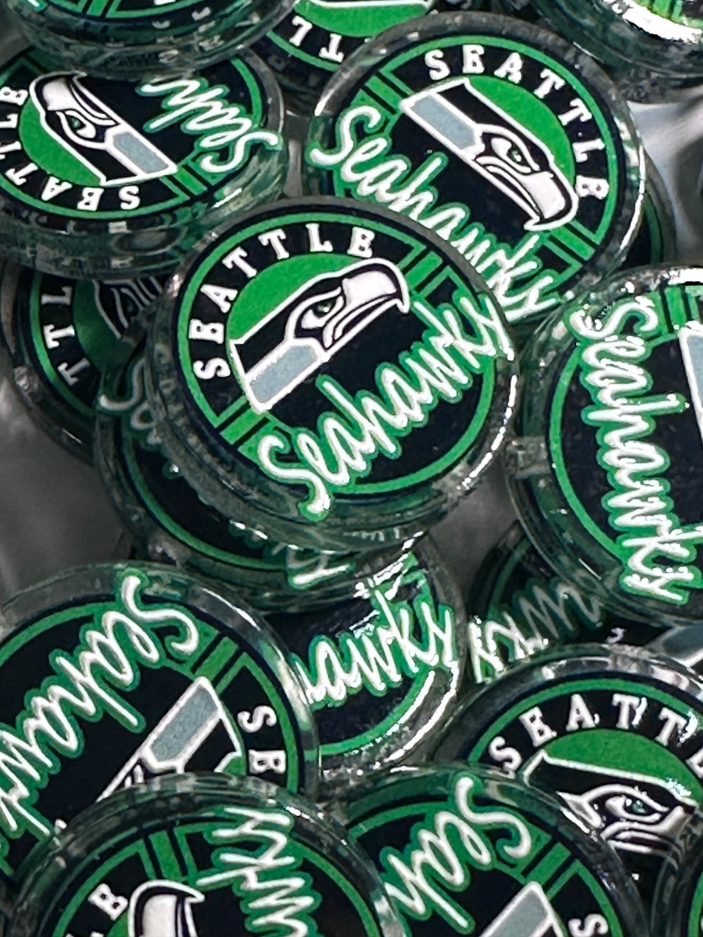 NEW Seattle Seahawks acrylic focal bead- set of 2/ focal bead/ pen beading / keychain bead /football