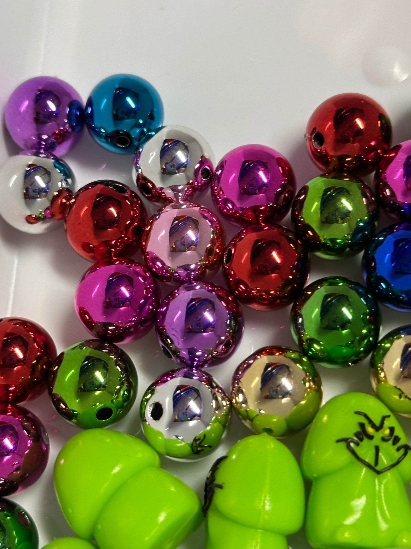 Christmas metallic beads /16mm colorful beads- set of 10 beads/ green focal bead also available