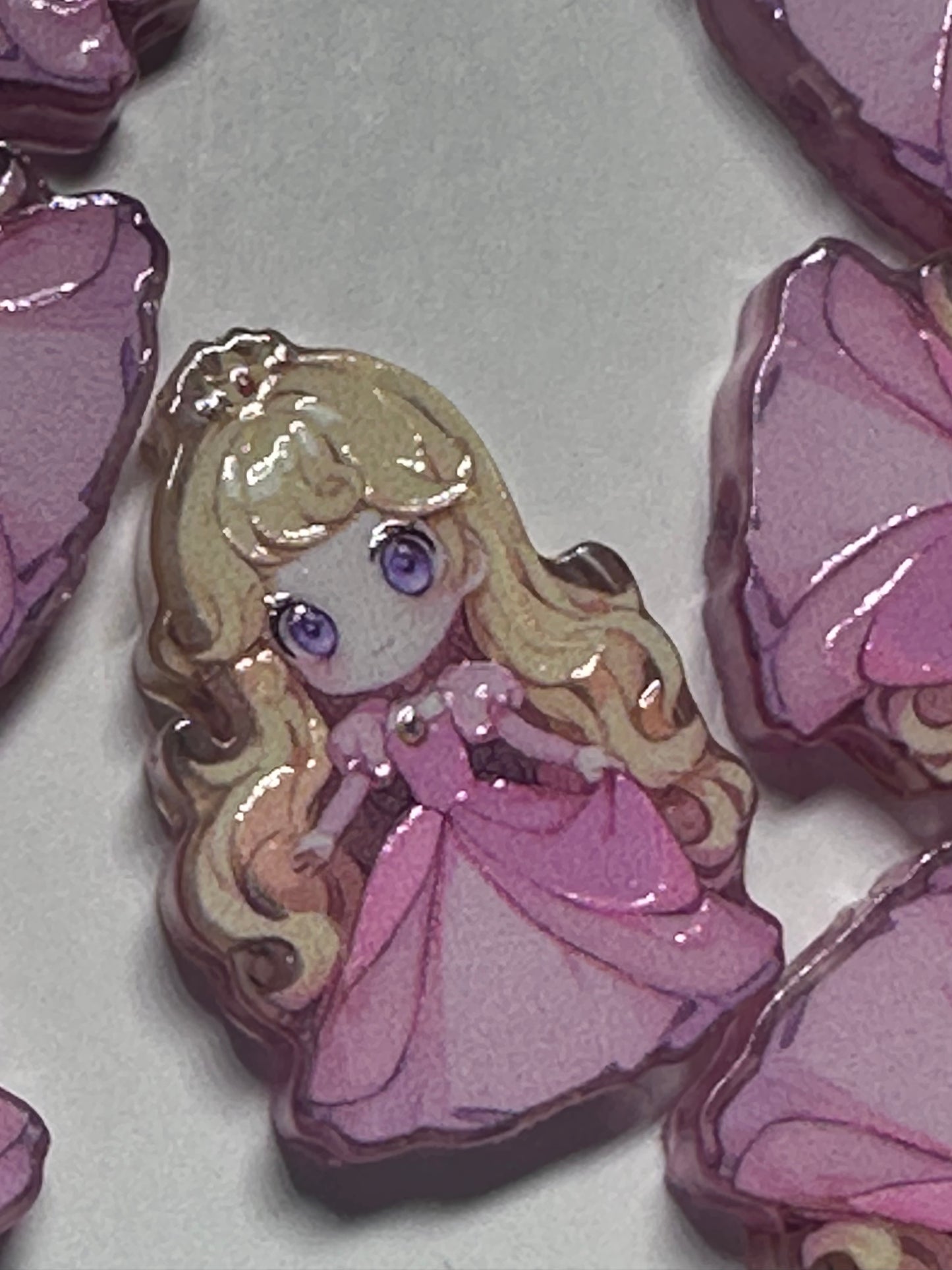Pink dress princess acrylic focal bead- set of 2/ focal bead/ pen beading / keychain bead /blonde hair girl