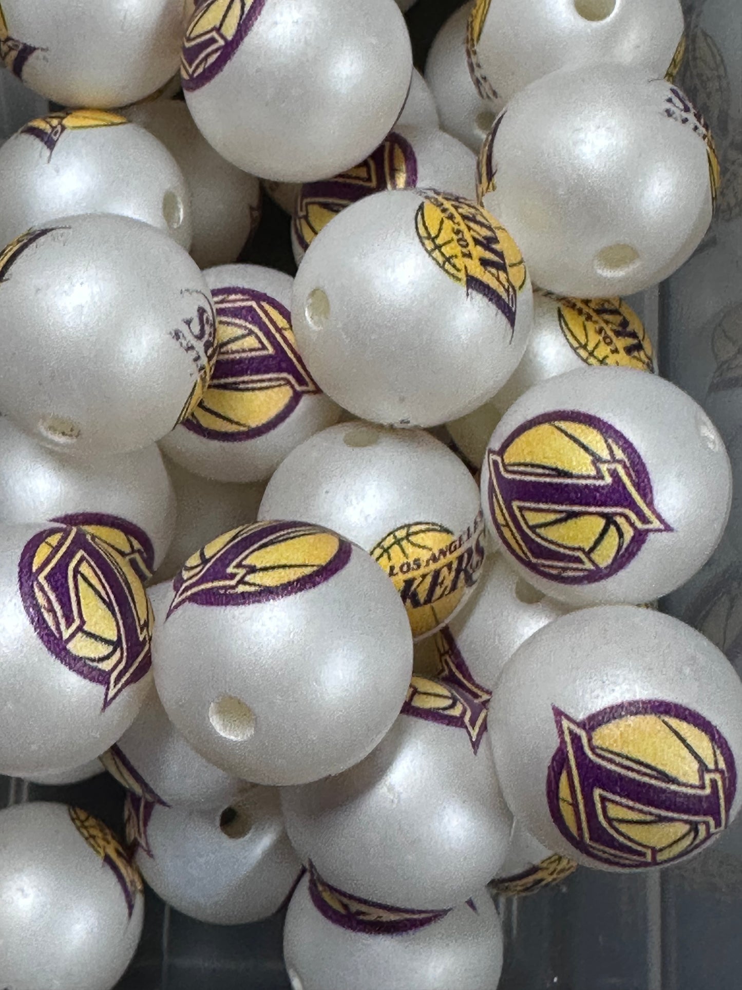 LA Lakers16mm Sports Print Beads • Set of 10 • Great for Pens, Keychains & Crafts- basketball