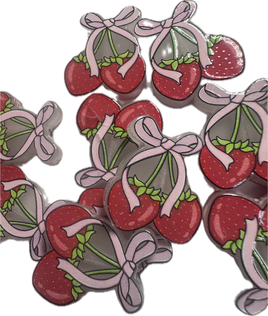 Strawberry acrylic focal bead- set of 2/ focal bead/ pen beading / keychain bead/