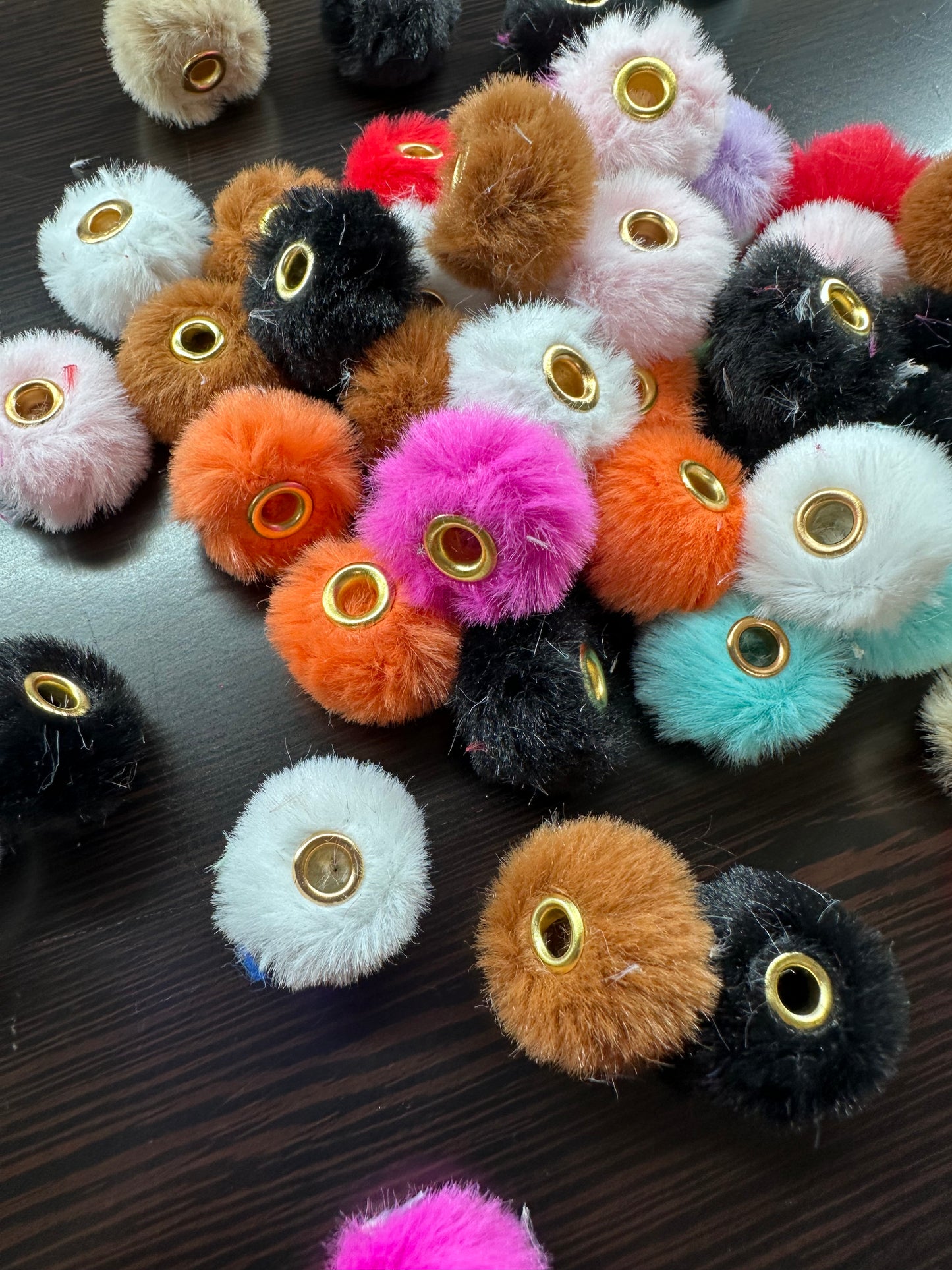 Pom Pom Beads/ beadable pen/ furry  bead/ multicolored / keychain bead/ puffy bead/ fur ball/ ten (10) Pom poms