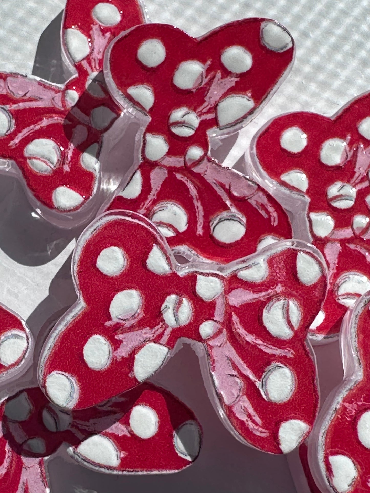 Red bow with polka dots acrylic focal bead- set of 2/ focal bead/ pen beading / keychain bead