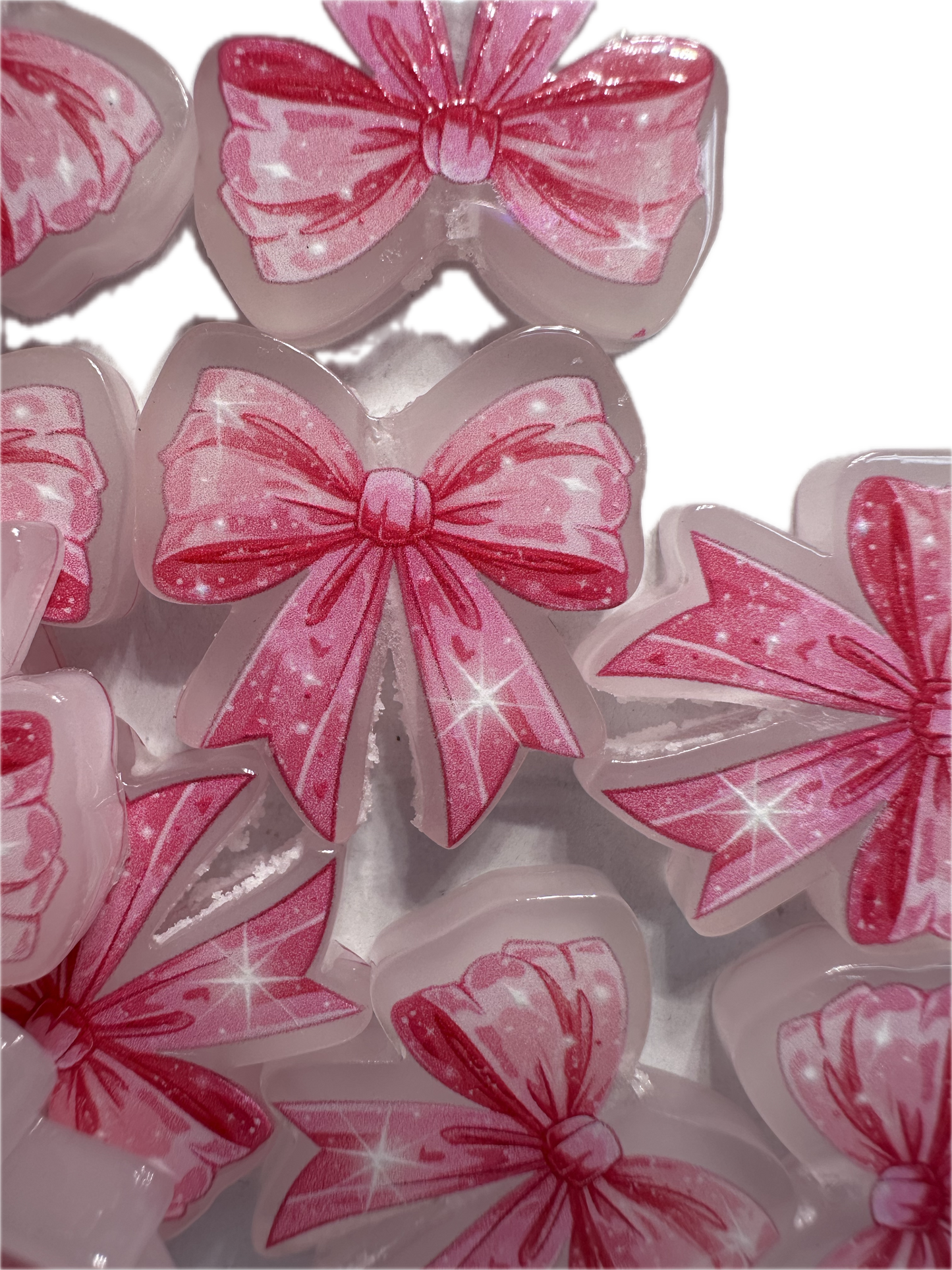 Luminous pink bow acrylic focal bead- set of 2/ focal bead/ pen beading / keychain bead/ glow in the dark