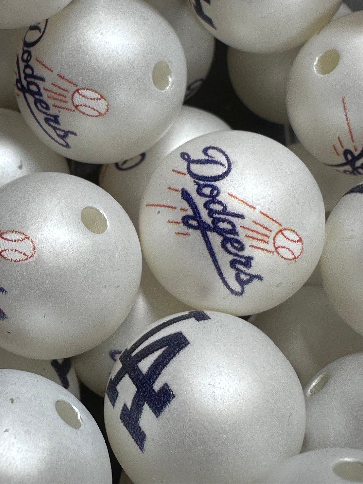 LA Dodgers 16mm Sports Print Beads • Set of 10 • Great for Pens, Keychains & Crafts- baseball