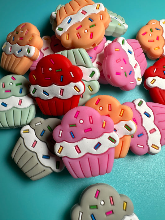 Cupcake Focal Bead/ beadable pen/ Silicone  bead/ keychain bead/