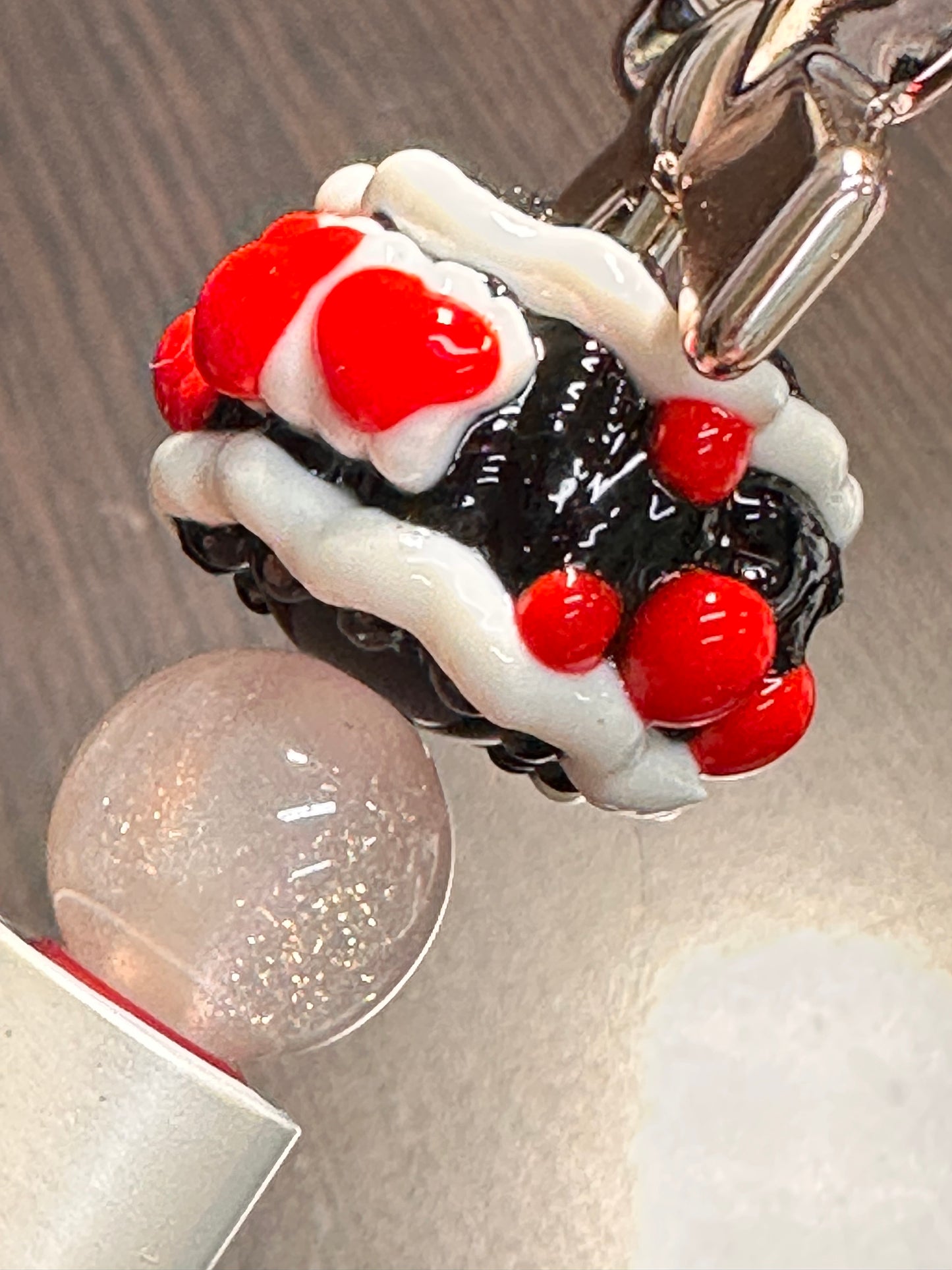 Hand painted handmade Beads – elegant handcrafted beads/hearts and bows beads/ fancy beads/ red white and black/ set of 5