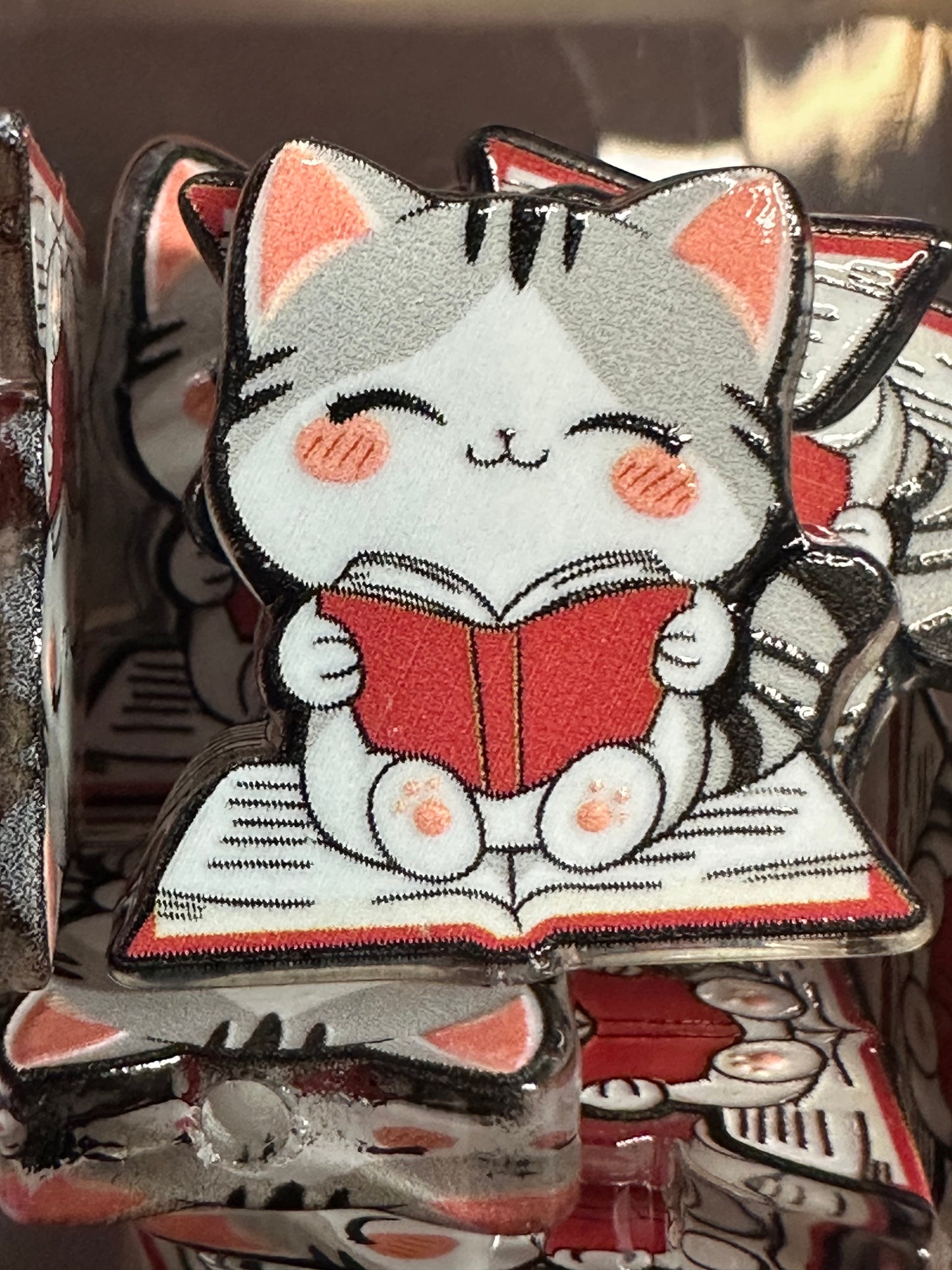Cat reading a book acrylic focal bead- set of 2/ focal bead/ pen beading / keychain bead/