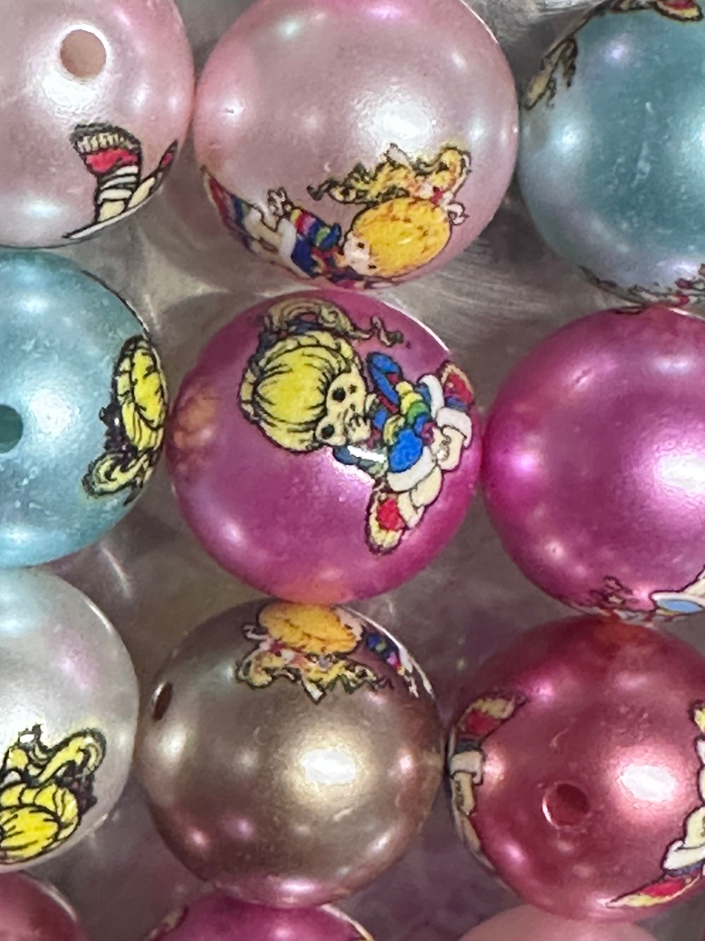 Ten (10) colorful brite little girl beads/ round shaped beads/ pen beading beads / keychain beads/ DIY/ 16mm/