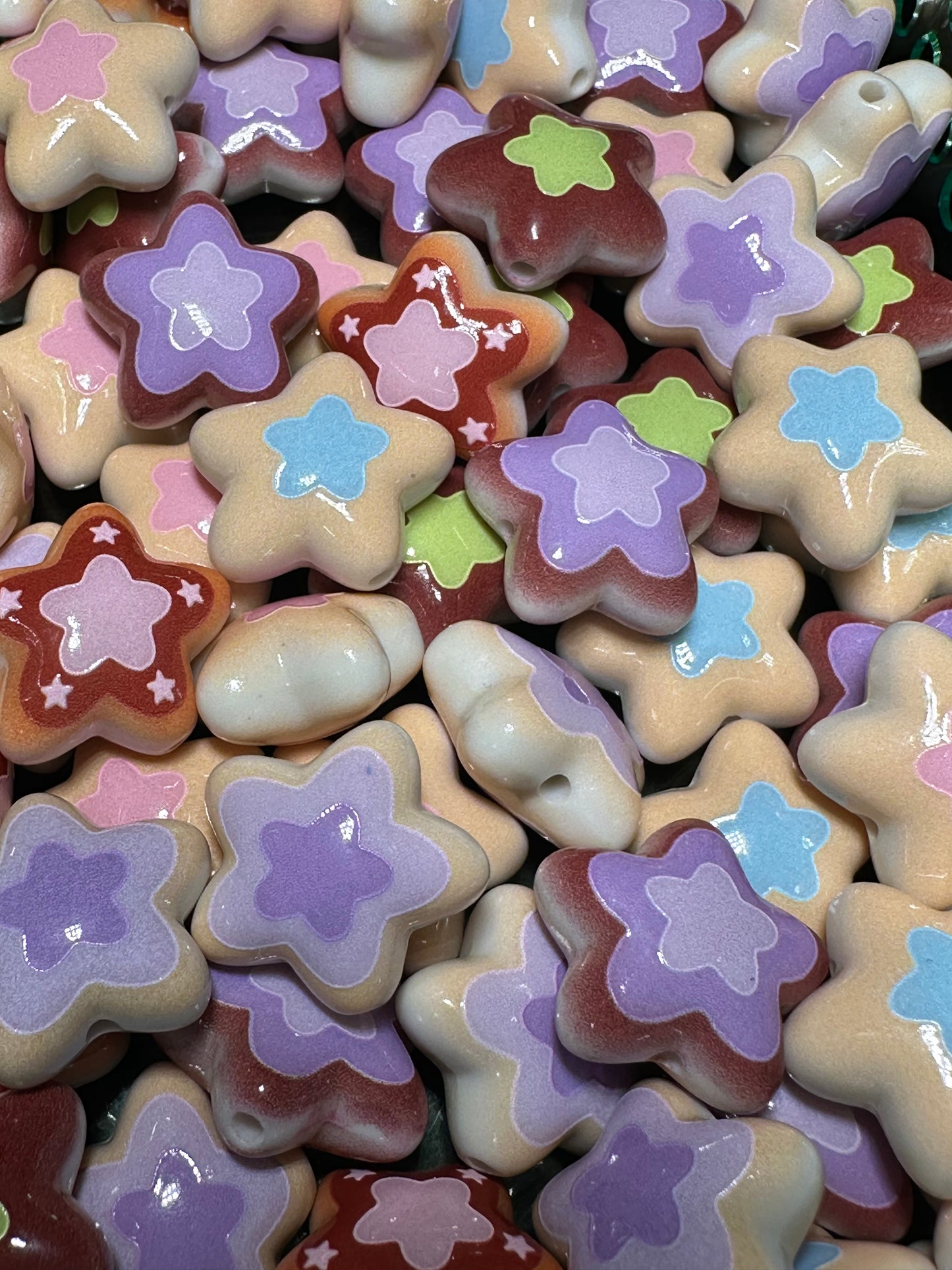 Star shaped painted beads - set of ten (10) / beadable pen/ keychain bead/assorted colors