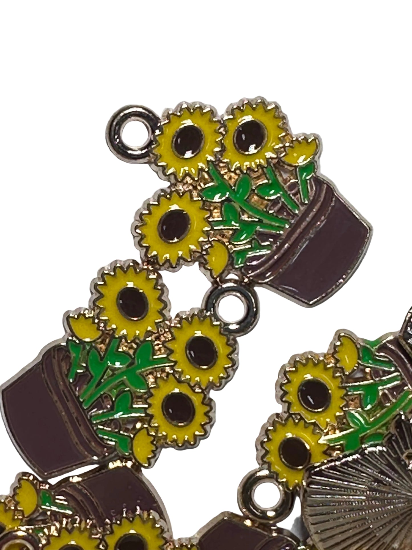 Flower pot of Sunflowers enamel metal charms/ DIY charm bracelet/ DIY necklace/