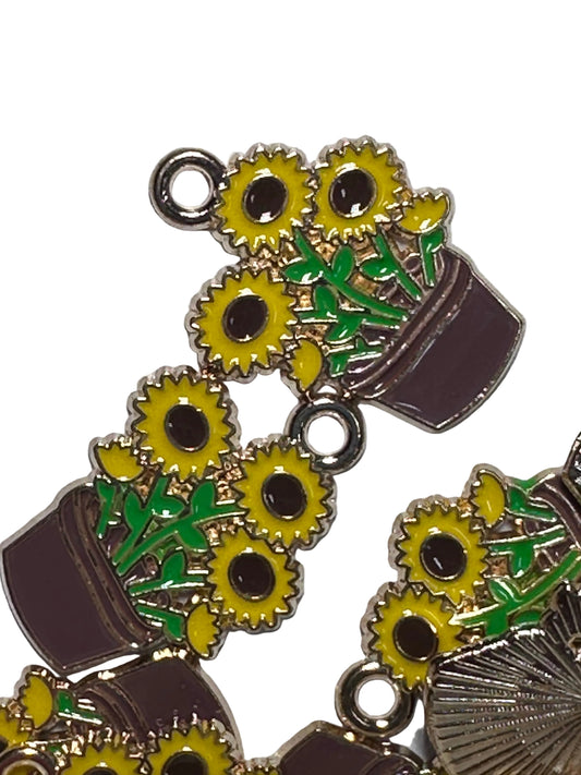 Flower pot of Sunflowers enamel metal charms/ DIY charm bracelet/ DIY necklace/