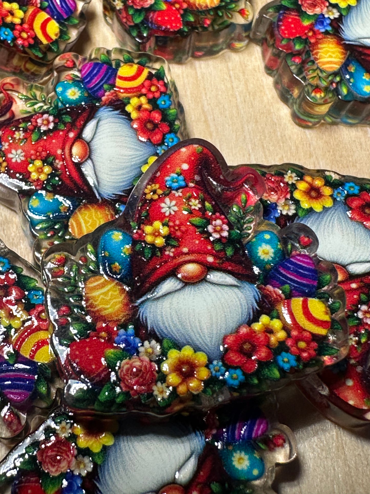 Gnome and Flowers acrylic focal bead- set of 2/ focal bead/ pen beading / keychain bead