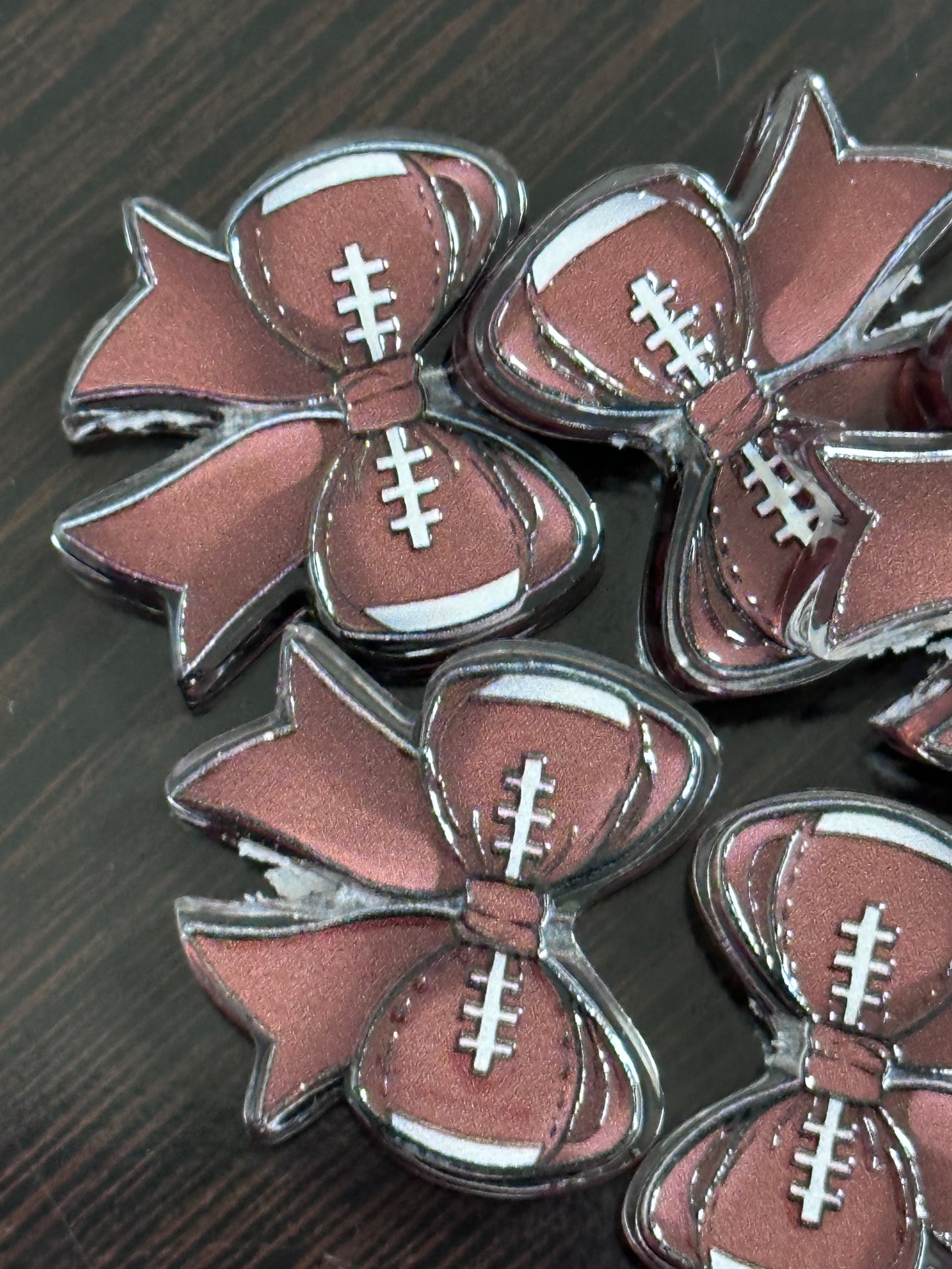 Football bow acrylic focal bead- set of 2/ focal bead/ pen beading / keychain bead
