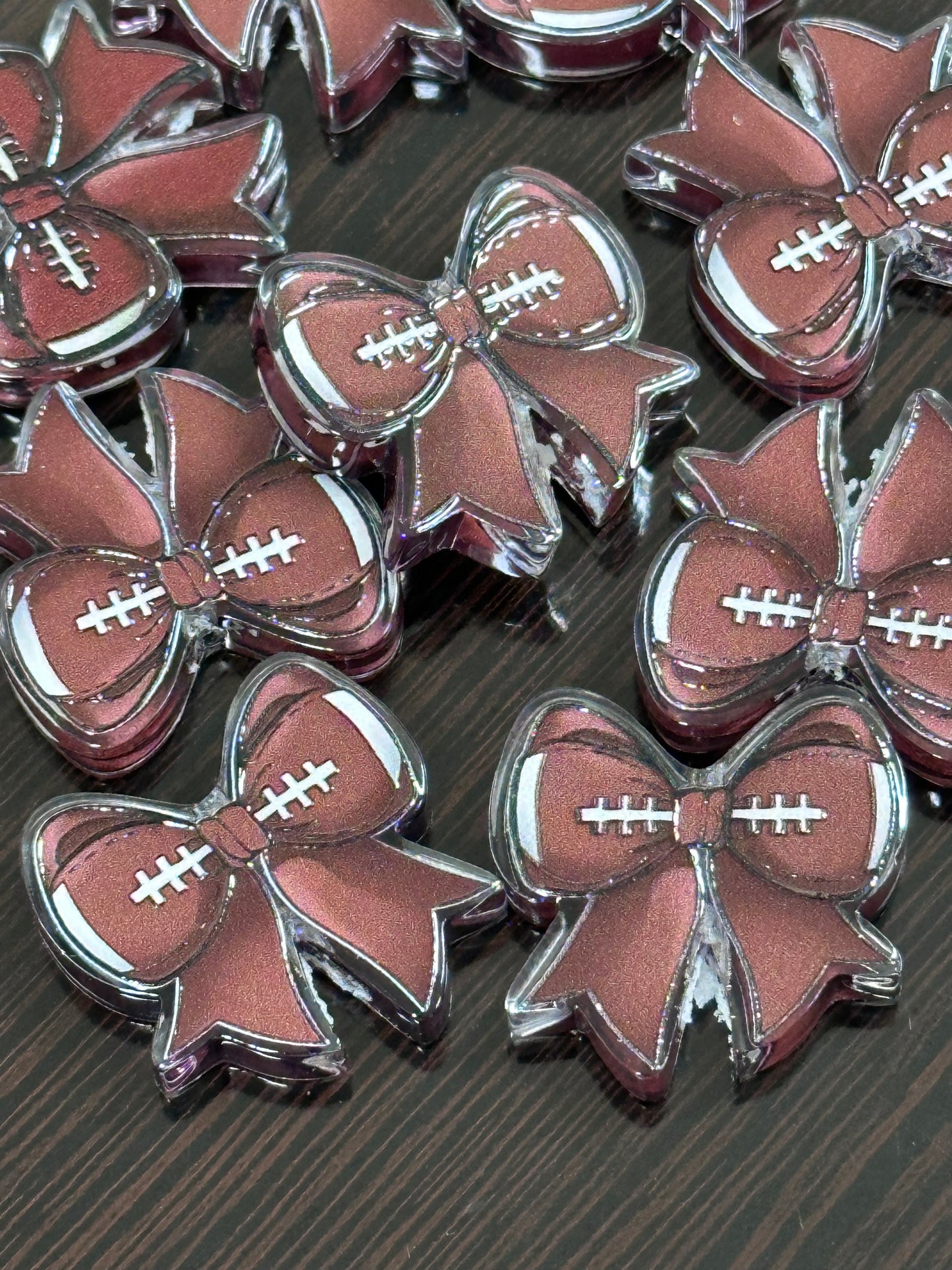 Football bow acrylic focal bead- set of 2/ focal bead/ pen beading / keychain bead