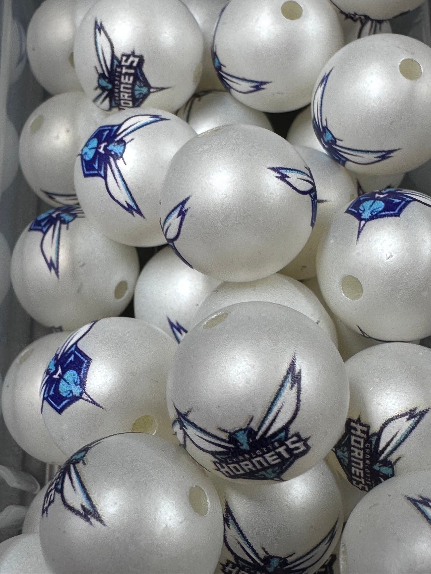 Charlotte Hornets Sports 16mm Sports Print Beads • Set of 10 • Great for Pens, Keychains & Crafts-