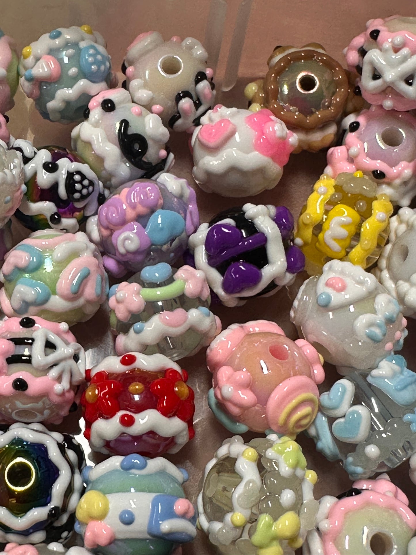 Hand painted handmade Beads – elegant handcrafted beads/hearts and bows beads/ fancy beads