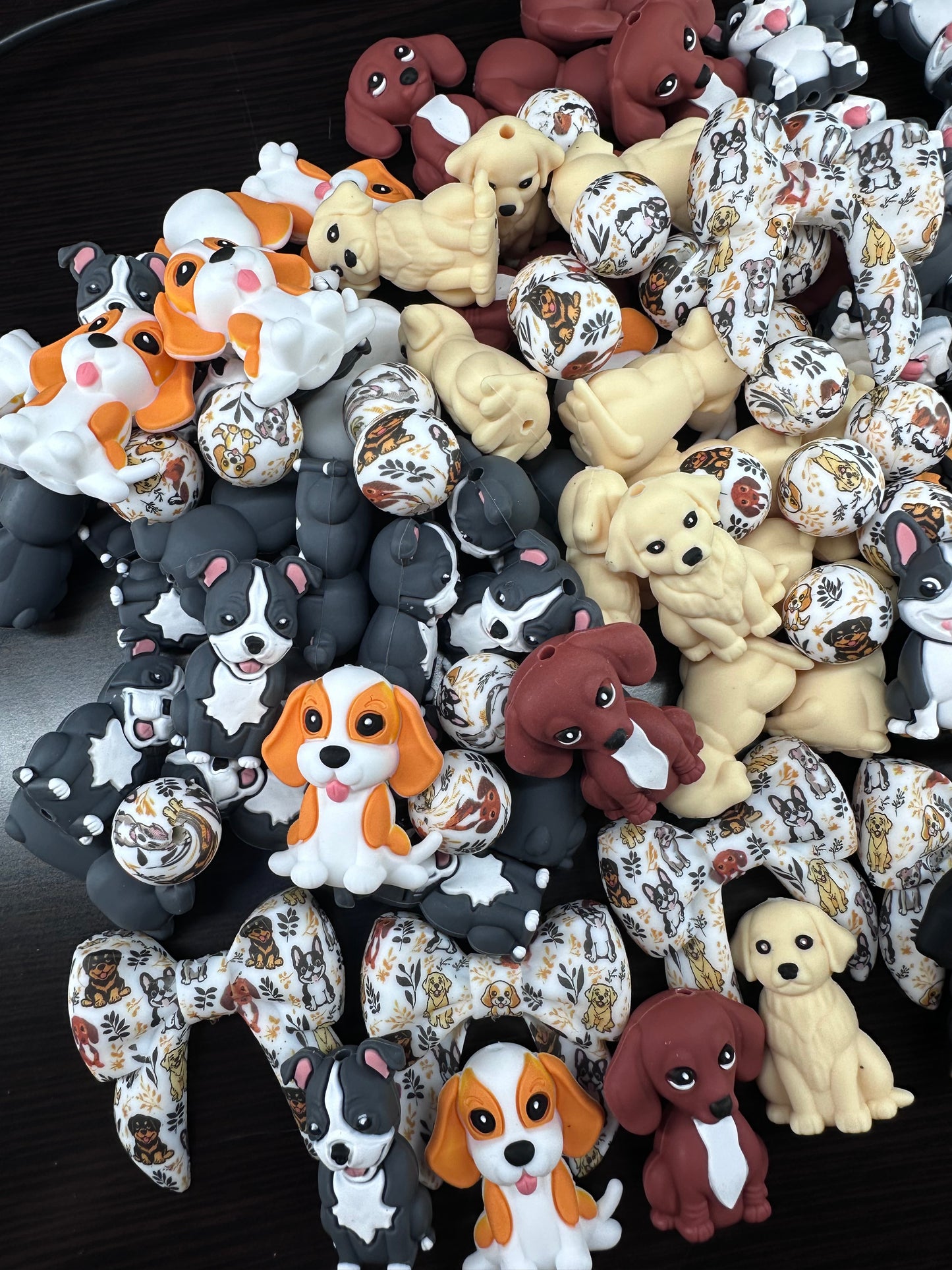 3D Dog silicone focal beads Golden Retriever, Pit Bull, Beagle, Rottweiler, Coon Hound, Frenchie - matching hoop and round beads