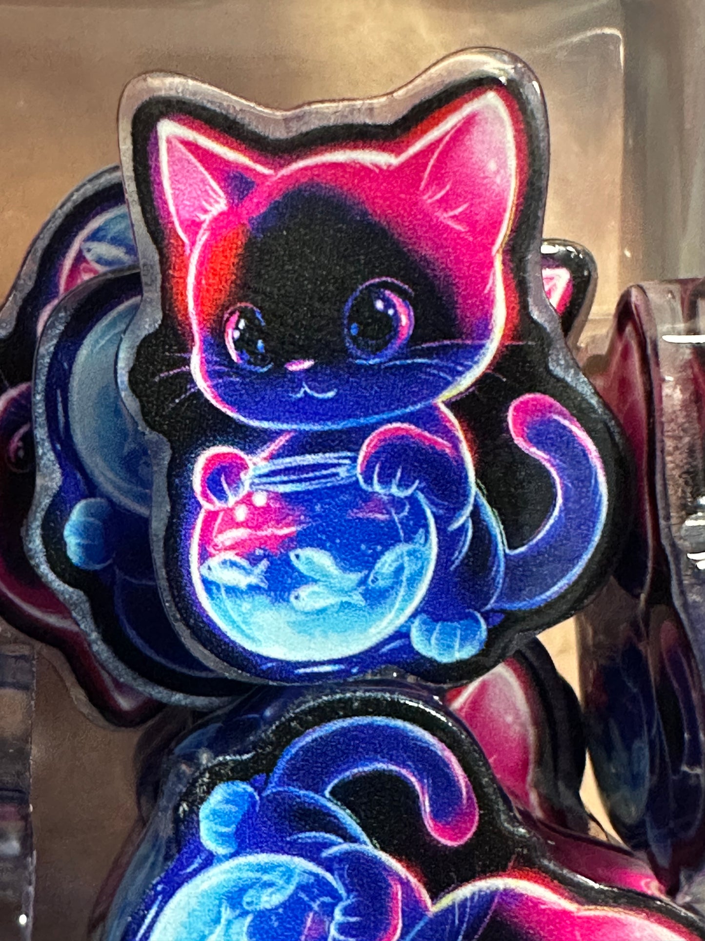 Black and neon cat with fish bowl acrylic focal bead- set of 2/ focal bead/ pen beading / keychain bead/ kitty