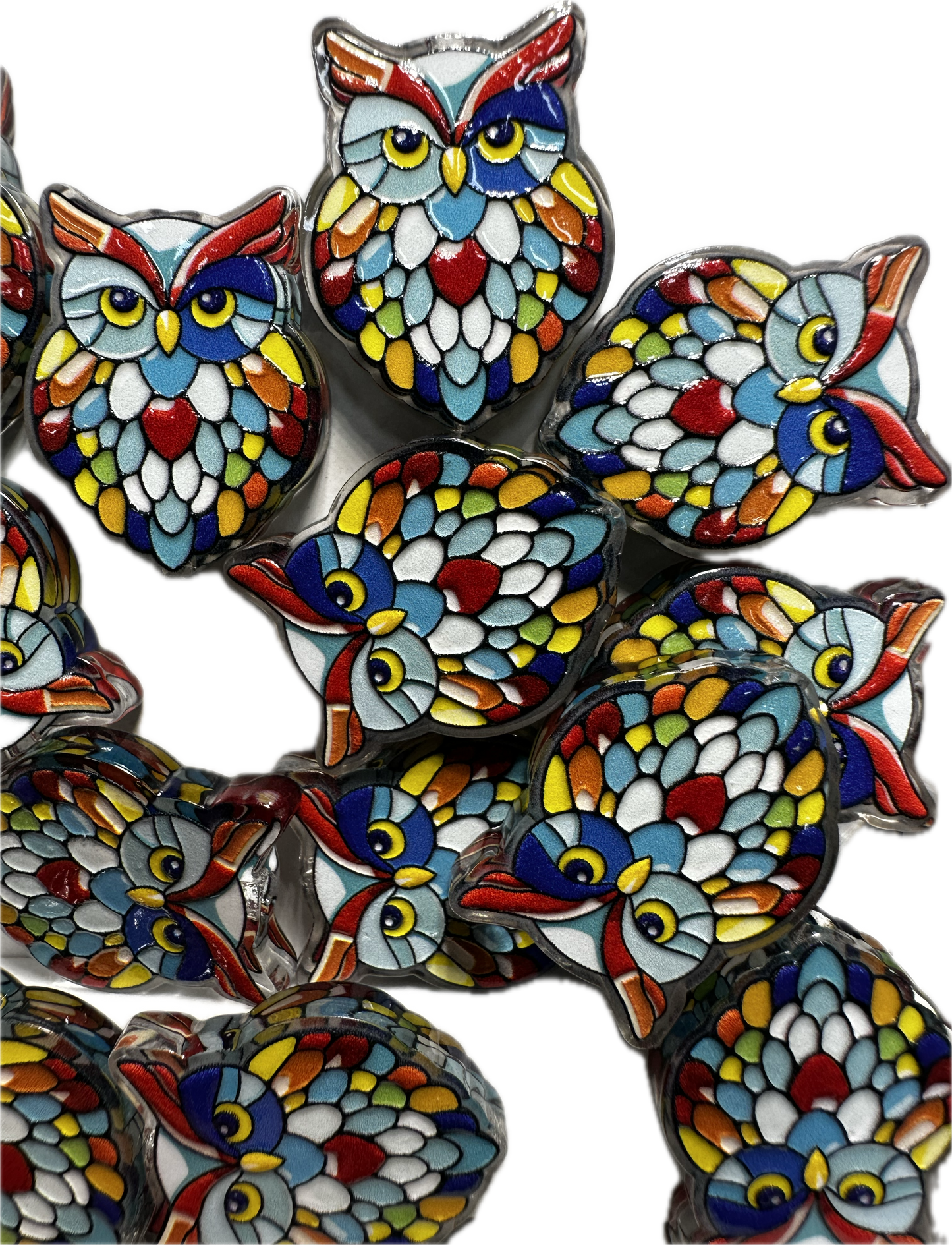 Colorful mosaic owl acrylic focal bead- set of 2/ focal bead/ pen beading / keychain bead / bird/ fairytale