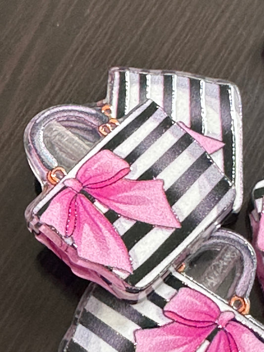 Striped purse acrylic focal bead- set of 2/ focal bead/ pen beading / keychain bead/pink bow