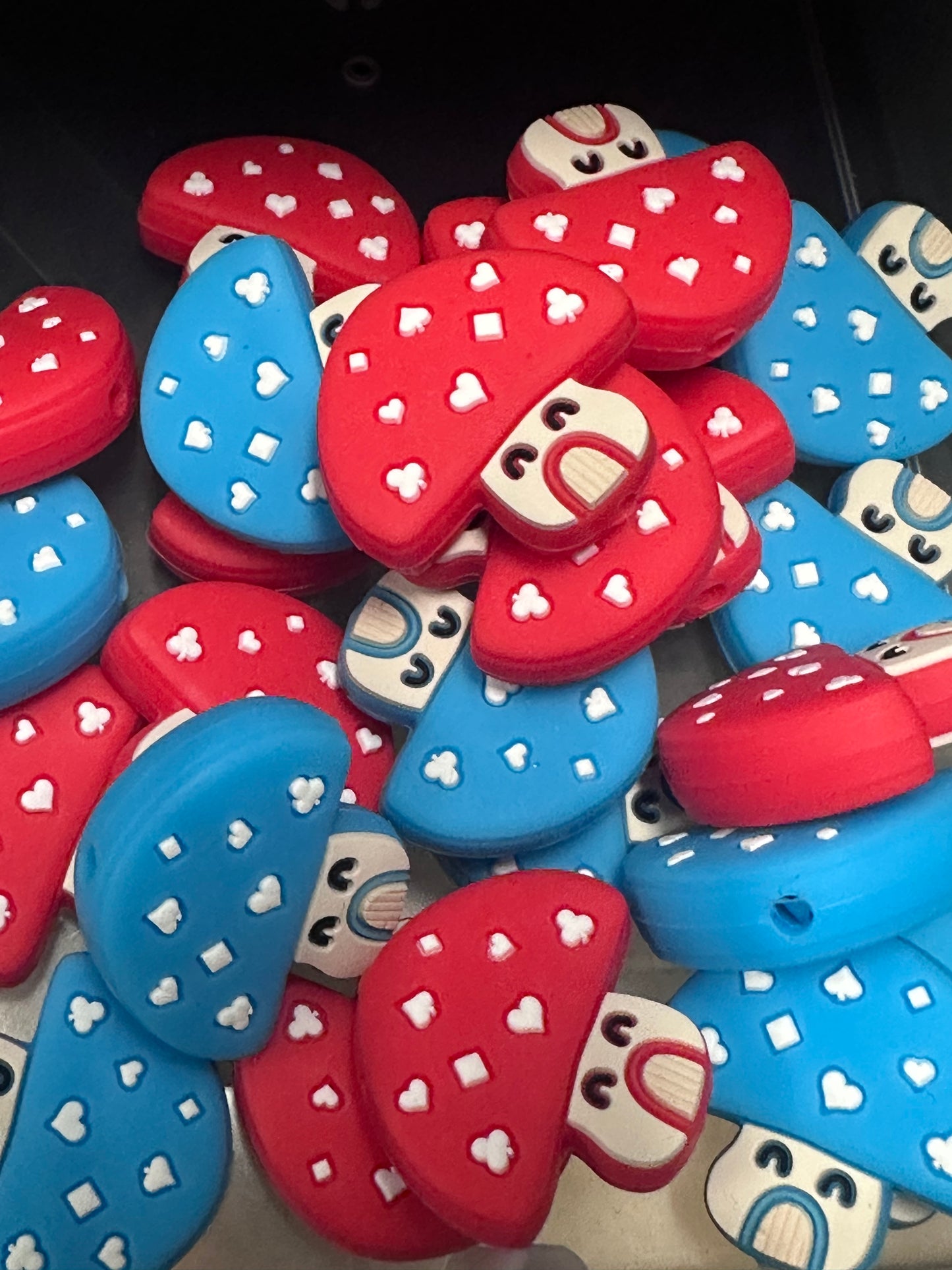 Red or Blue Mushroom Focal Bead/ fungi - 2 beads included