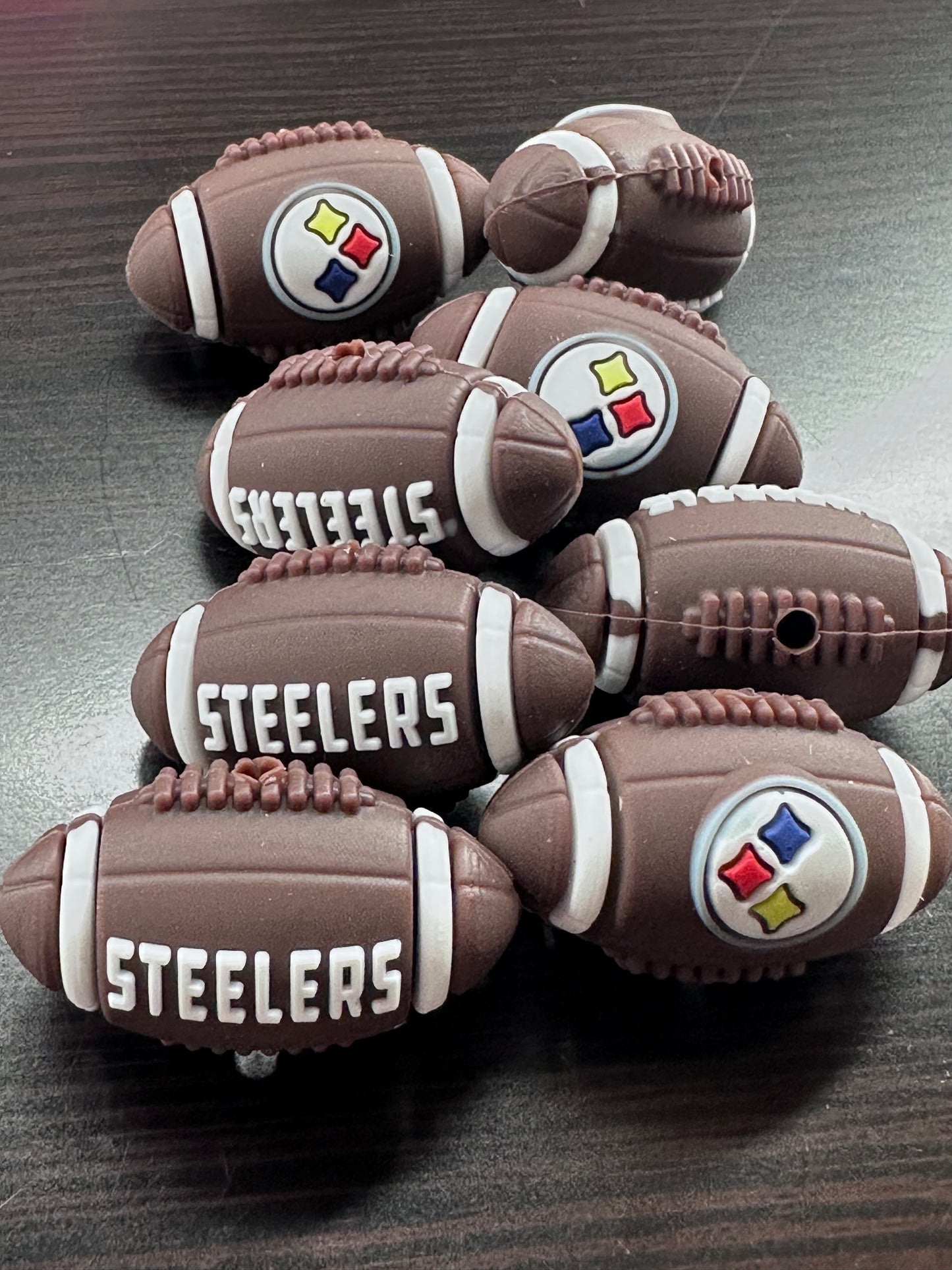 3D Pittsburg Steelers focal bead / brown silicone football