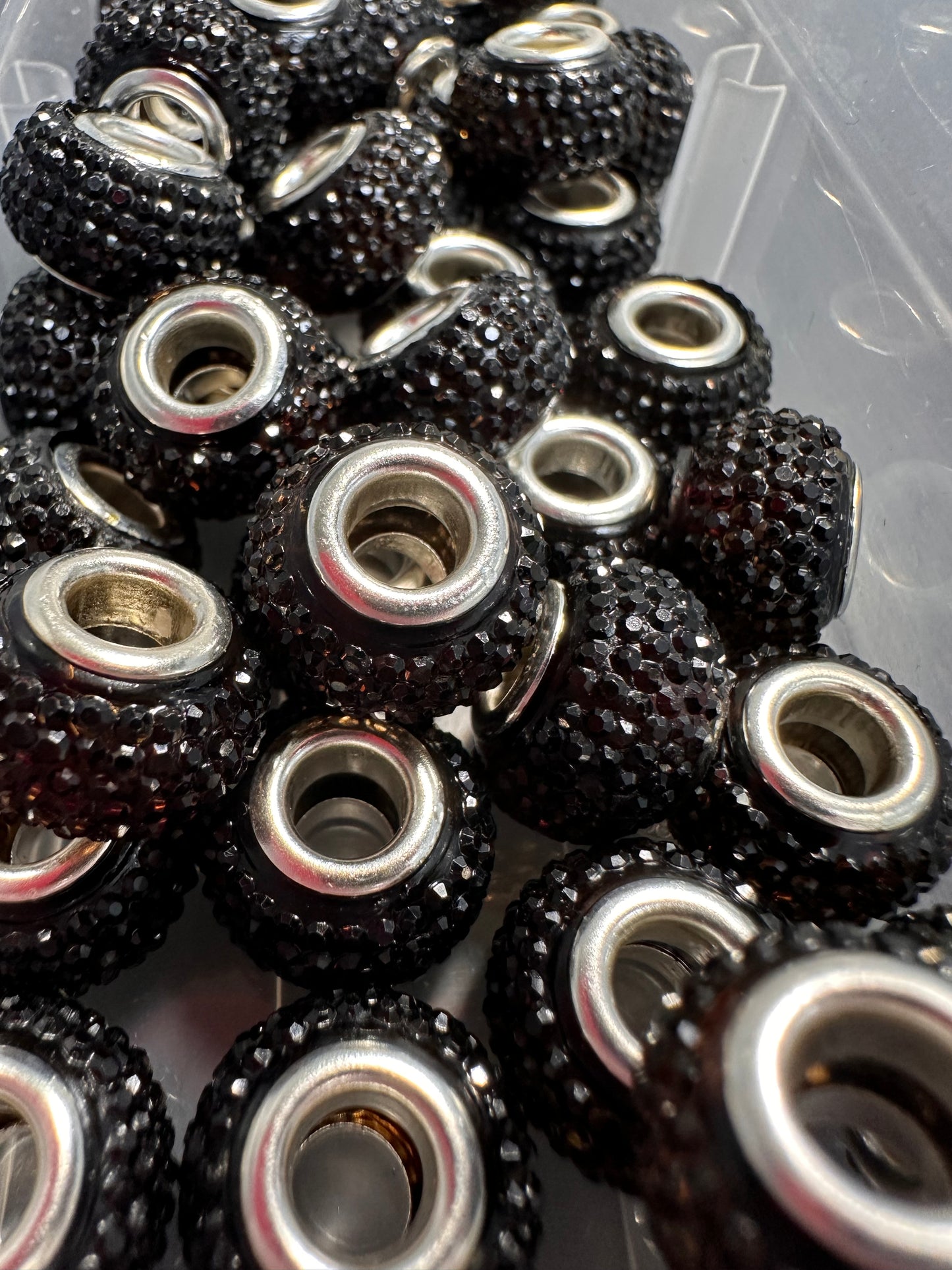 Ten (10) Acrylic black rhinestone spacers included/ jewelry Bead/ beadable pen beads/ keychain bead/bead/12mm