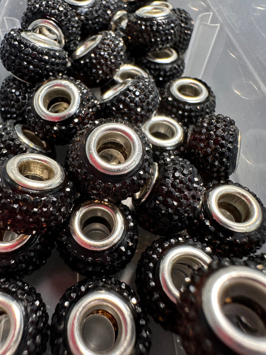 Ten (10) Acrylic black rhinestone spacers included/ jewelry Bead/ beadable pen beads/ keychain bead/bead/12mm
